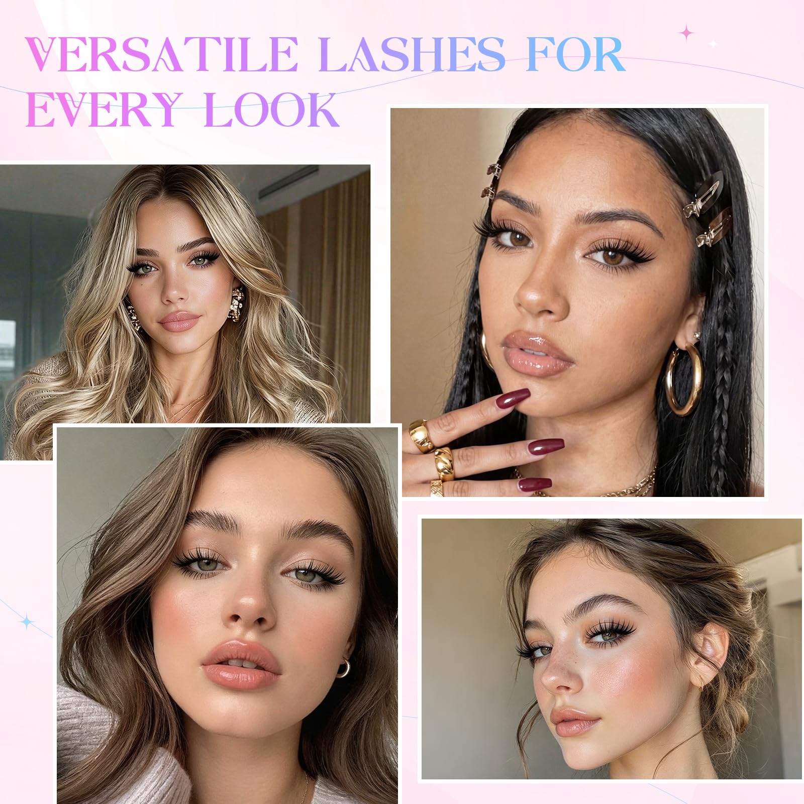 INPING Samoprzylepne rzęsy, 2 style Press on Lashes Fluffy Spiky Wispy Pre Glued Lashes Extension Set z pęsetą dla początkujących, przedłużenie rzęs w domu, "zrób to sam", bez kleju, 8-16 mm