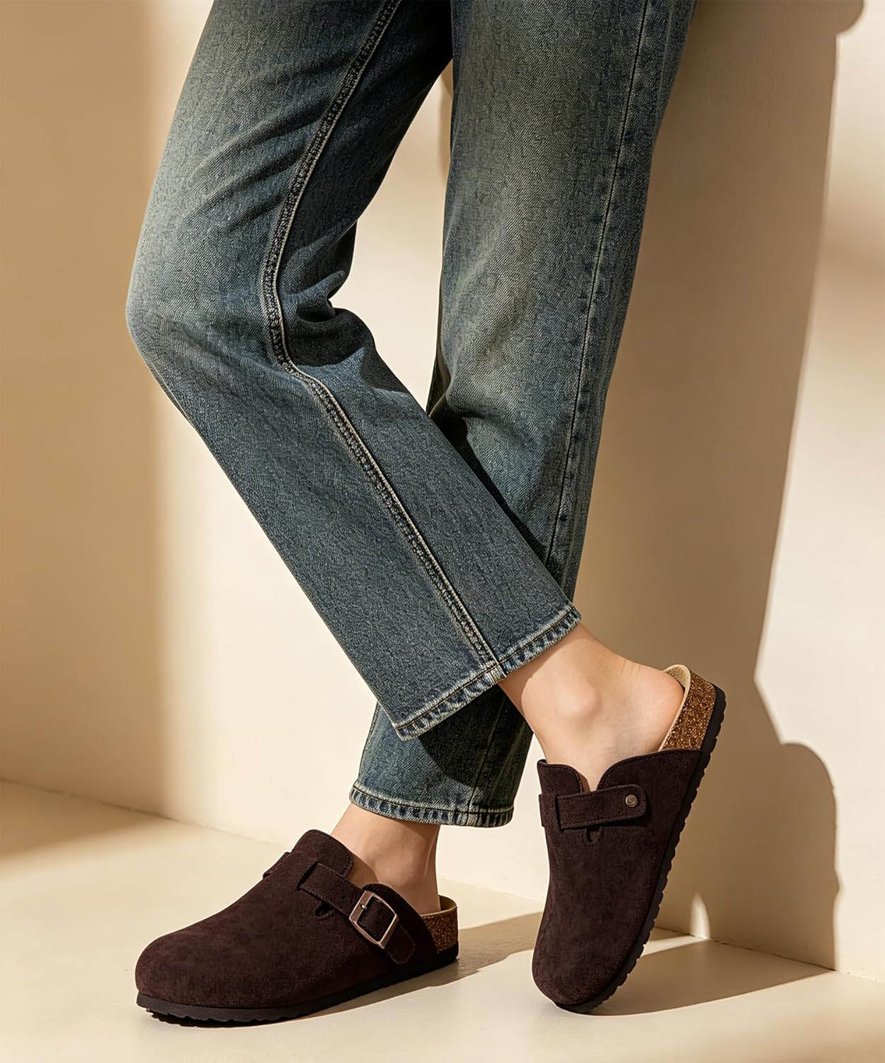 kidmi genuine suede clogs for women cork footbed sandals leather mules potato shoes with arch support 11 coffee