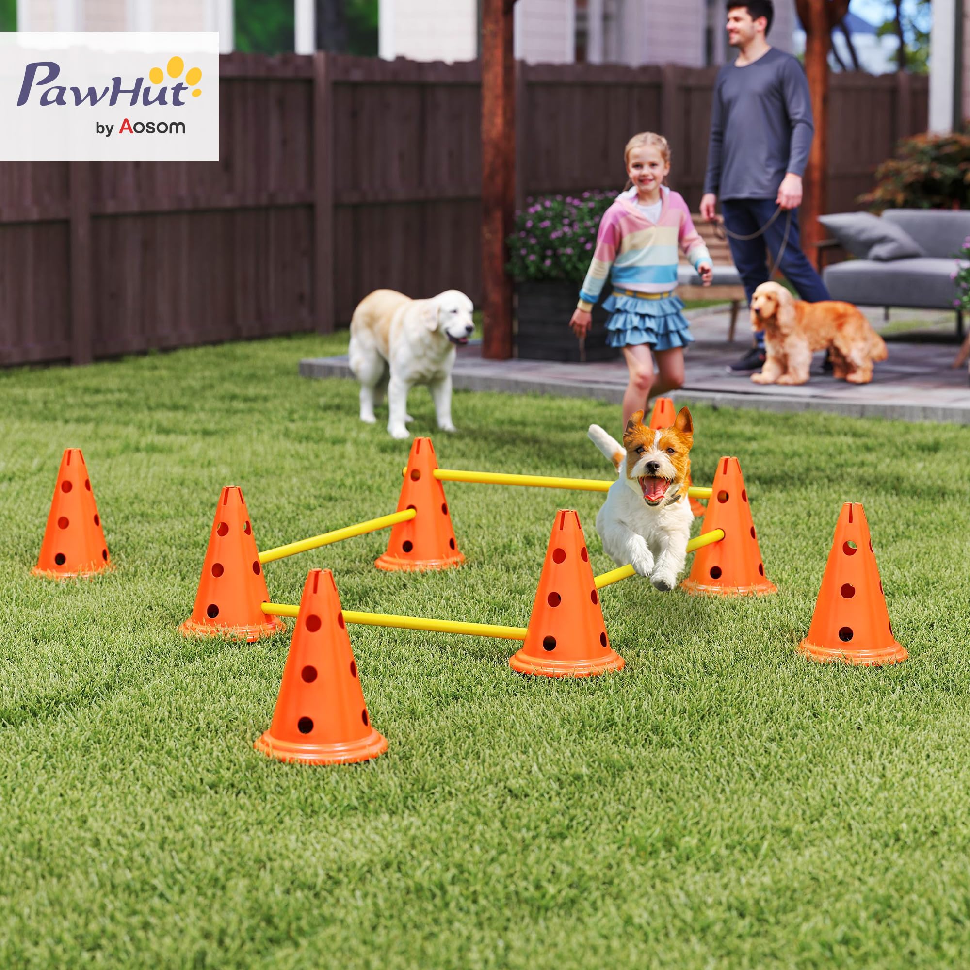 PawHut Juego de Agilidad para Perros, Vallas de Obstáculos de Entrenamiento de Coordinación, 8 Conos 30 cm de Altura, 4 Barras 80 cm de Longitud y Bolsa de Transporte, para Deporte de Fútbol y Perros