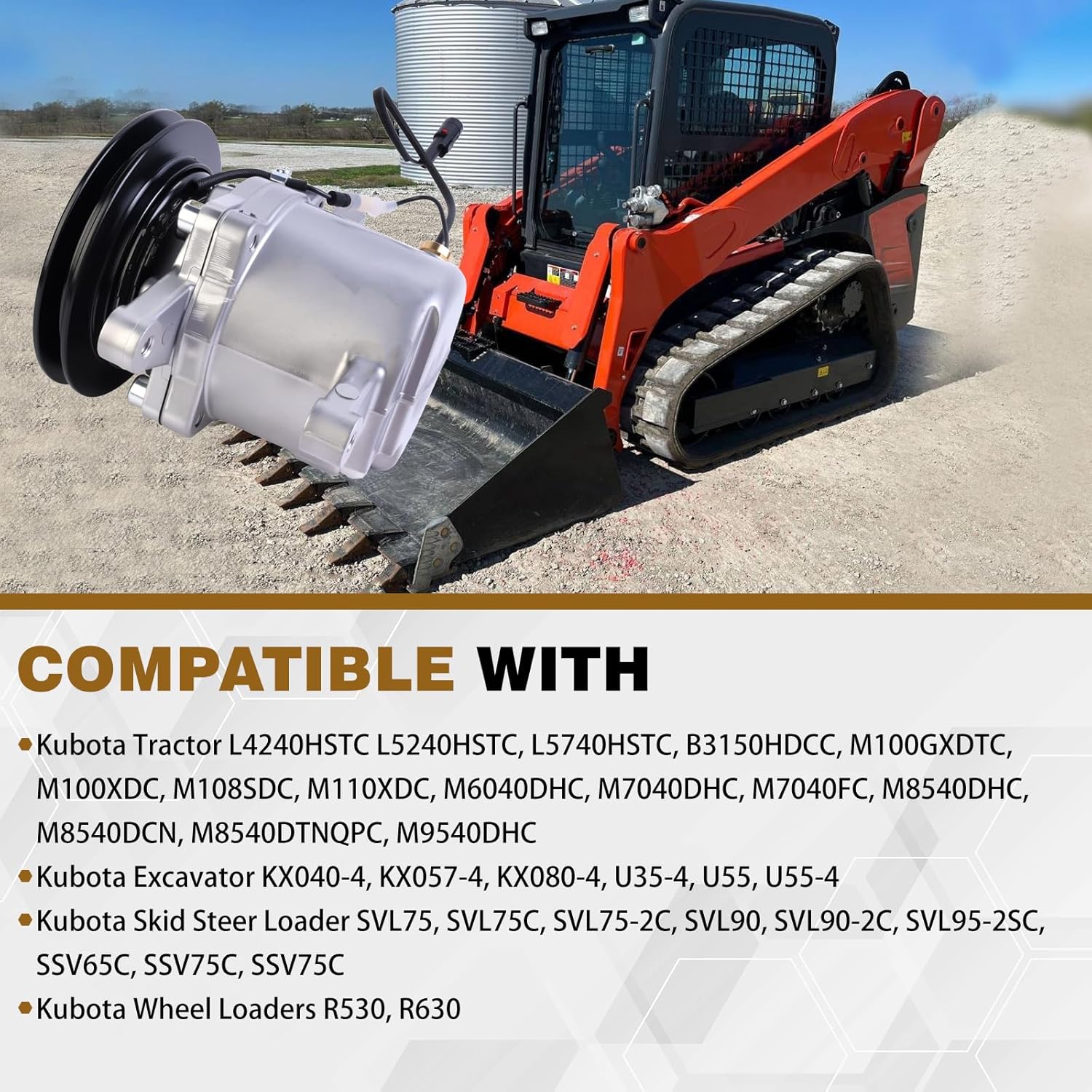 RD451-93900 AC Compressor Compatible with Kubota Tractor M5040 M6040 M7040 M8540 M9540 M9960 Wheel Loaders R530 R630 Excavator KX040-4 KX057-4 KX080-3T KX080-4 Replace 3C581-97590 3C581-50060
