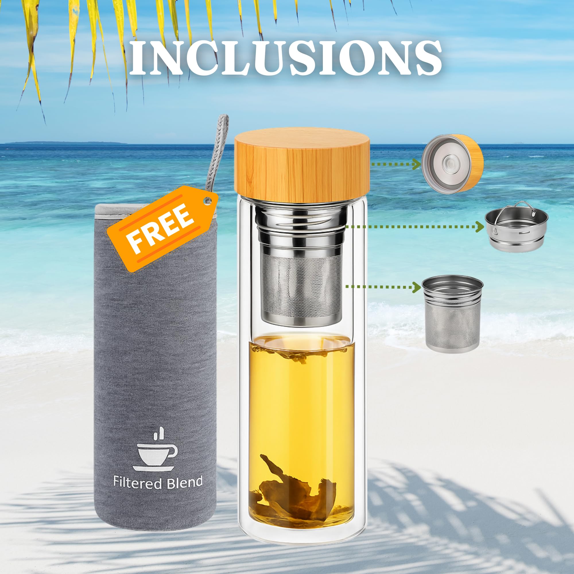 Filtered Blend Glass Water Bottle with Tea Infuser thumbnail 7