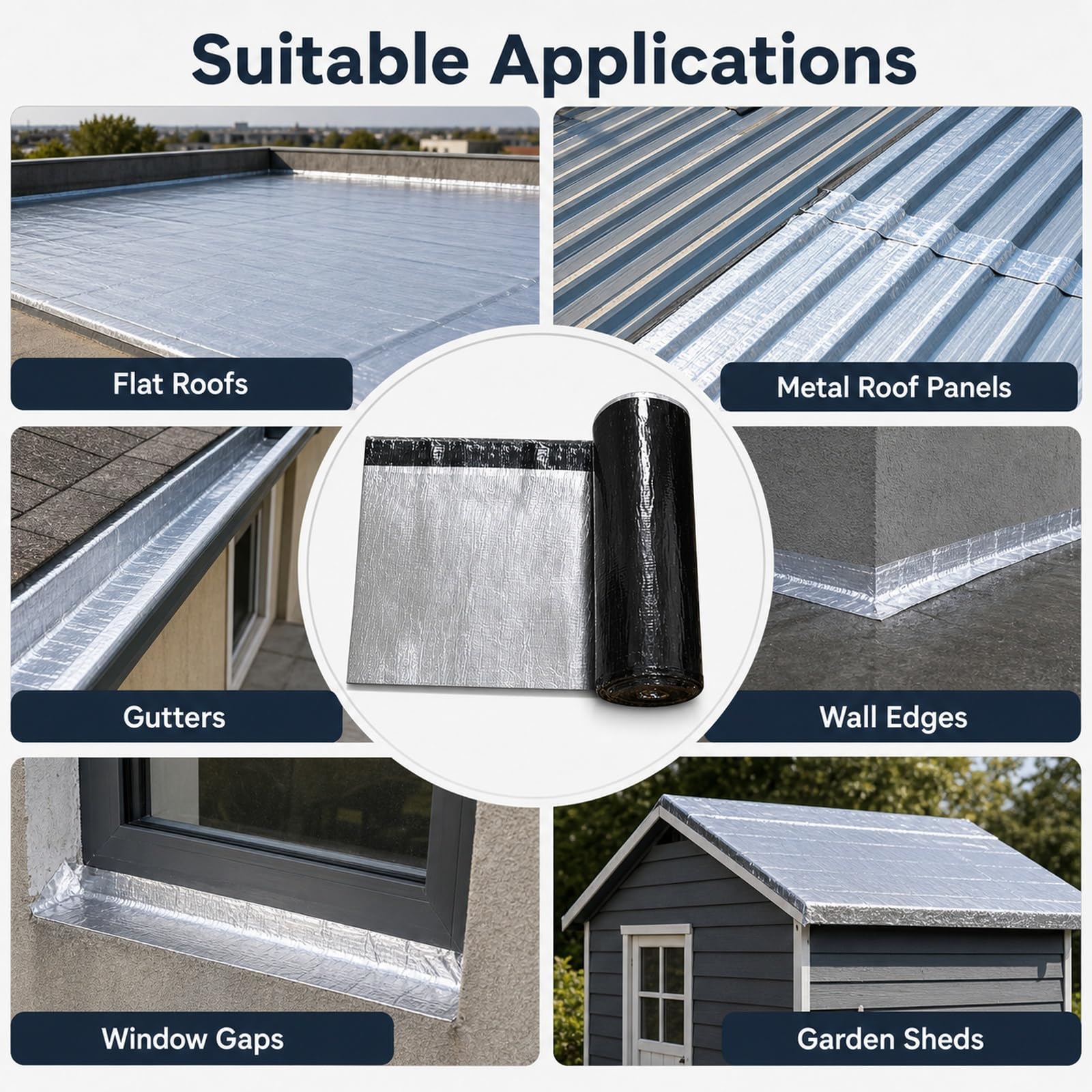 Autoadhesivas Tejas De Techo,Cinta de Aluminio Impermeable,Tejas Bituminosas Autoadhesivas,Cinta para Reparación de Fugas de Agua,Extra Adhesión,para reparación de techos y tejados