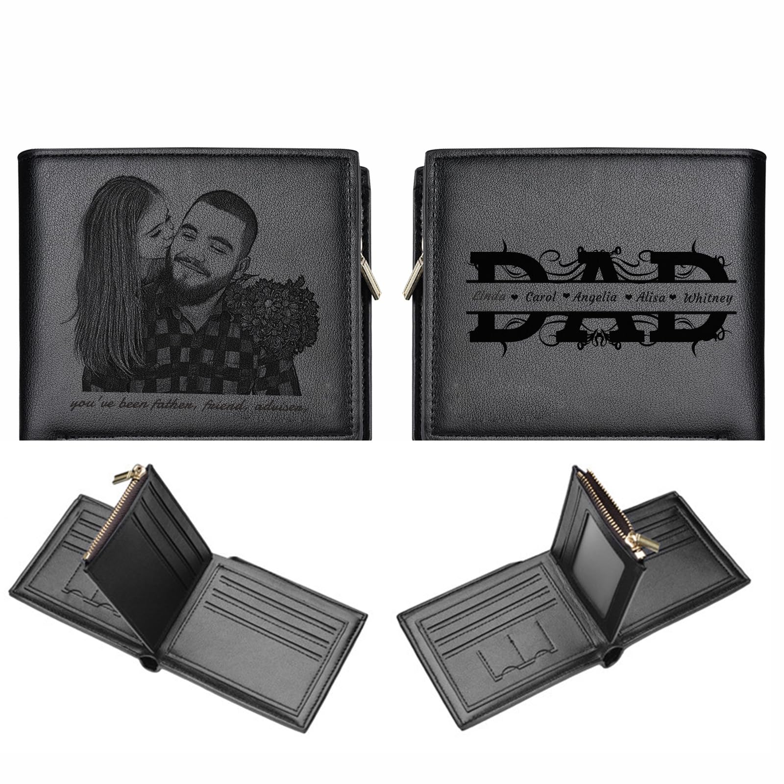 KOLOWKO Personalised Men's Wallets, Custom Engraved Wallets, Photo Wallets, Men's Leather Trifold Wallets, Gifts for Father, Husband, Son, BF, Friends