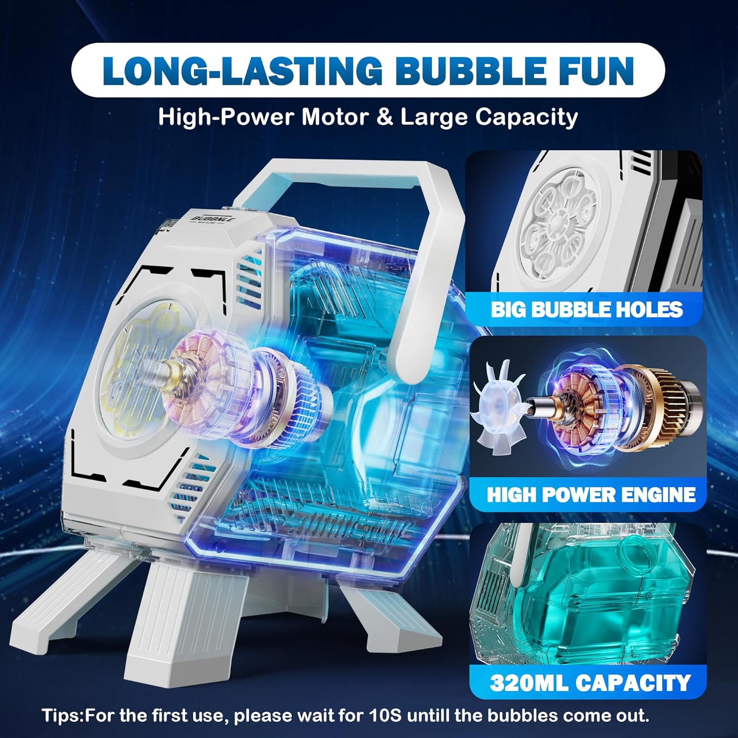 Belemar Bubble Machine with Lights, Big Bubble Toys, Up to 15,000 Bubbles, 320ml Large Tank, Battery Operated Portable Handheld Bubble Blower for Kids, Birthday Parties, Weddings, Outdoor Activities