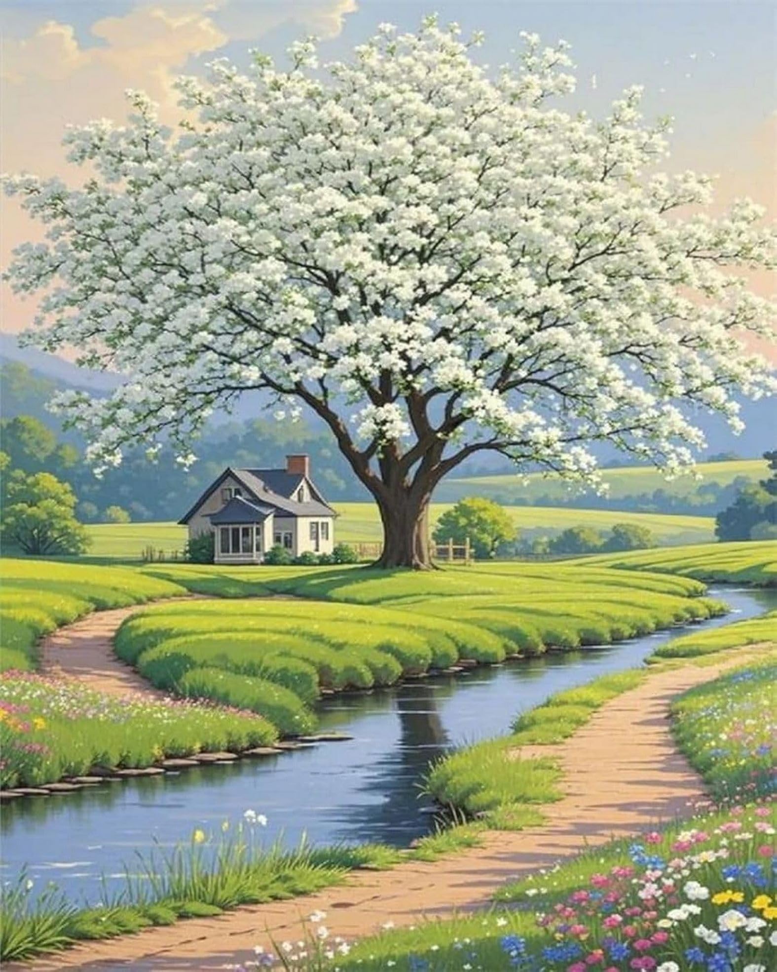 LEYIUYIU Kit punto croce stampato semplice fai da te per principianti adulti 11CT motivi di ricamo a mano decorazione della parete di casa - Bellissimo albero fiorito - 40x50cm