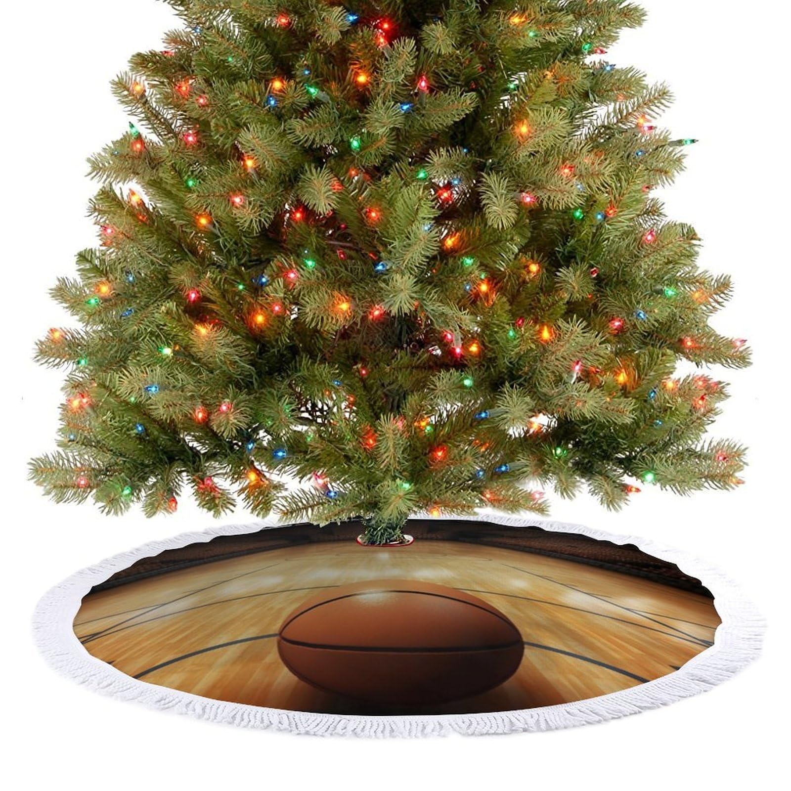 Basketball Christmas Tree Skirt 30"x30" Rustic Xmas Tree Mat with Tassel Ornament Christmas Trees Cover Skirt Mat for Evergreen Trees Ornament Winter Holiday Mats Decorations