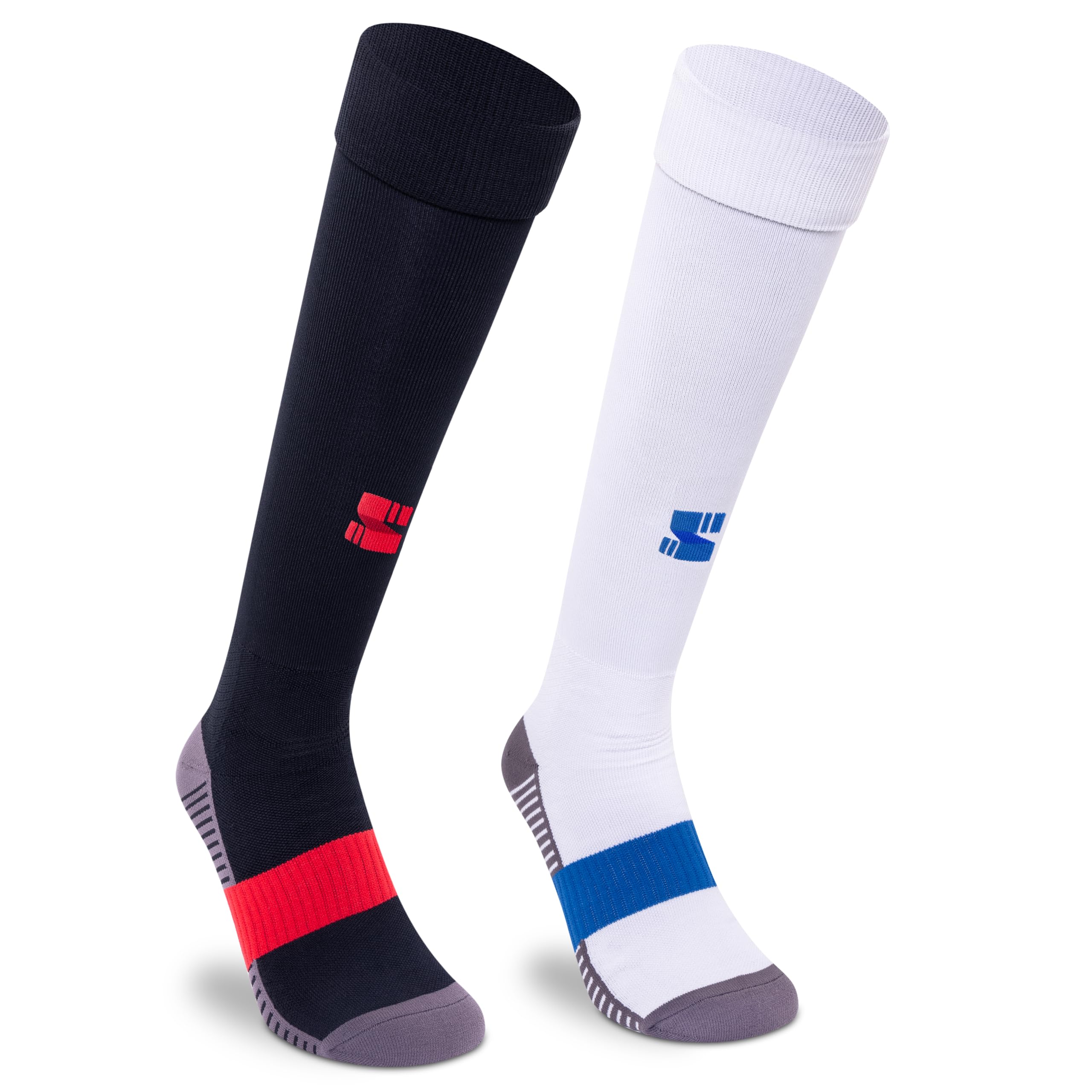 Supersox Unisex Kids Football Socks | Knee Length | Cushioned Sole | Odour Free & Superior Grip | Sports Socks for Football & Soccer | Black, White | 10 to 14 Years | Pack of 2