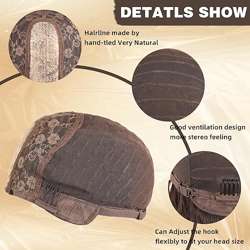 Miniatura 4 de Pelucas de color marrón oscuro para mujer, peluca larga ondulada de 26 pulgadas, raya en medio con raíces oscuras, aspecto natural, resistente al