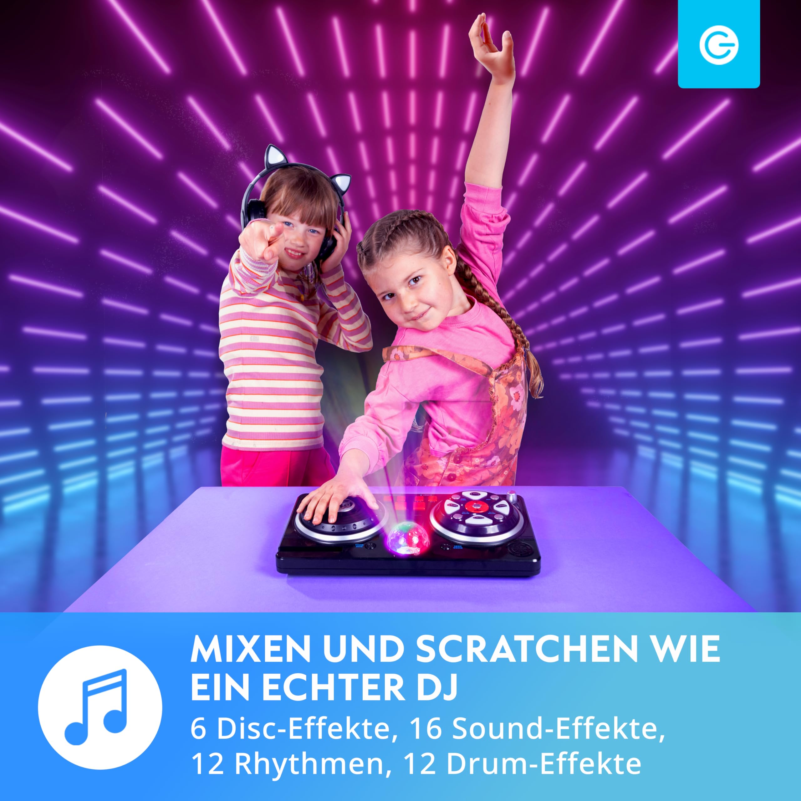 Silvergear® DJ-Set für Kinder | DJ Pult für Anfänger mit Discokugel | 46 Soundeffekte | AUX-Kabel für Eigene Musik | Tragbares DJ Equipment | Batteriebetrieben | 39.3 x20.5x6.4 cm | Schw
