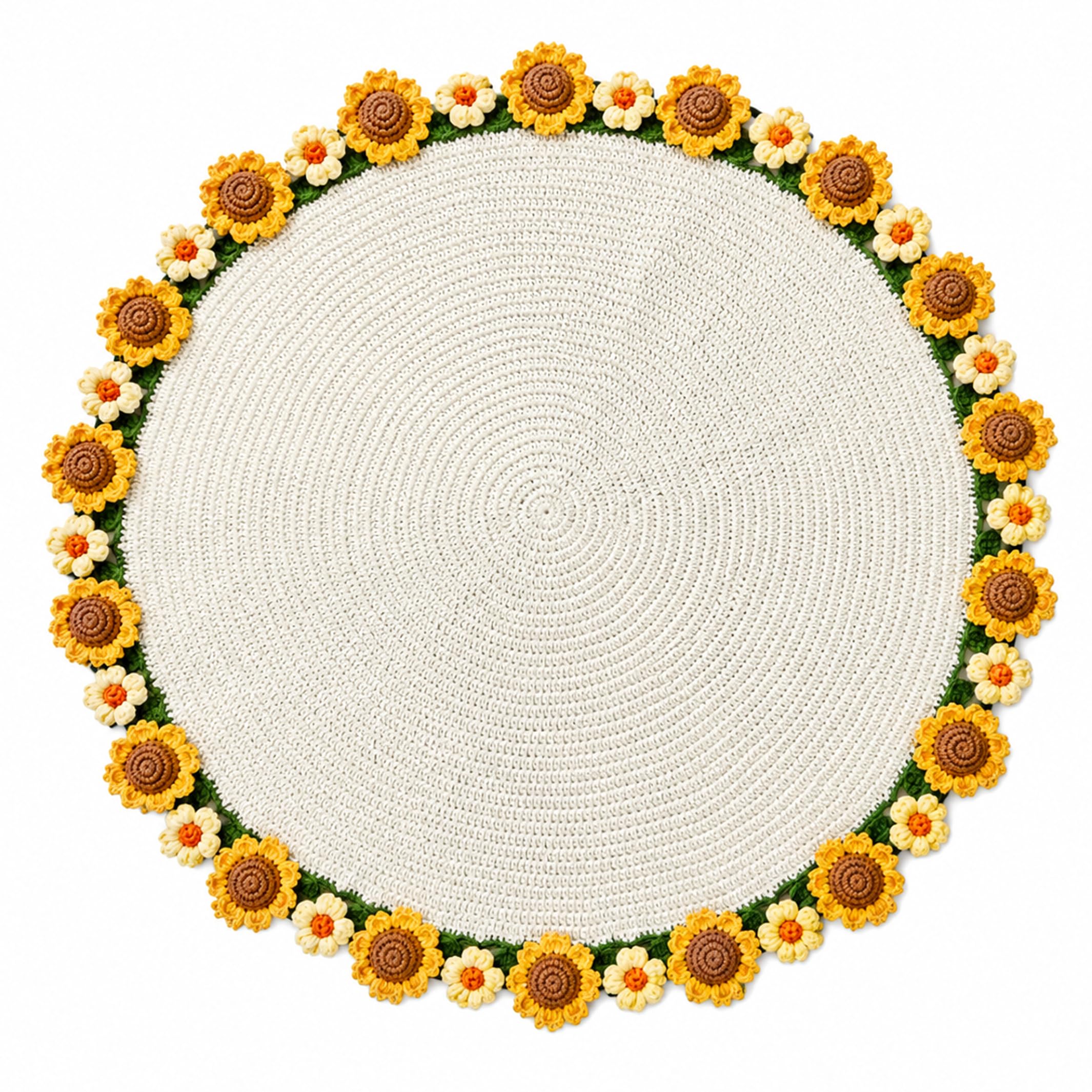 Monwssoe Sunflower Blanket, Daisy & Sunflower Bouquet Blanket, Hand-woven Floral Decor Throw Blankets, 23.62 Inch Diameter