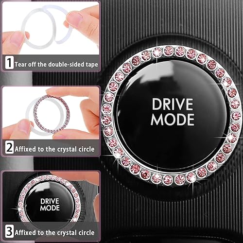 Miniatura 6 de Juego de 9 piezas de accesorios de automóvil brillantes para mujer funda de volante de diamante almohadilla de consola central de diamantes de