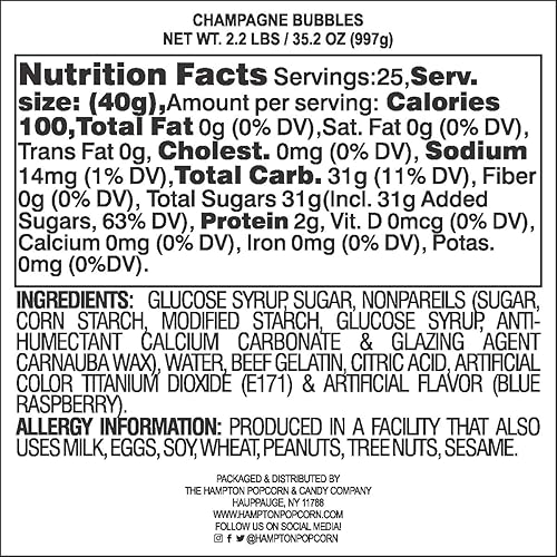Miniatura 6 de Burbujas de champán, gomitas de caramelo blanco, sin alcohol, The Hampton Popcorn & Candy Company, bolsa de 2.2 libras (blanco - burbujas de champán)