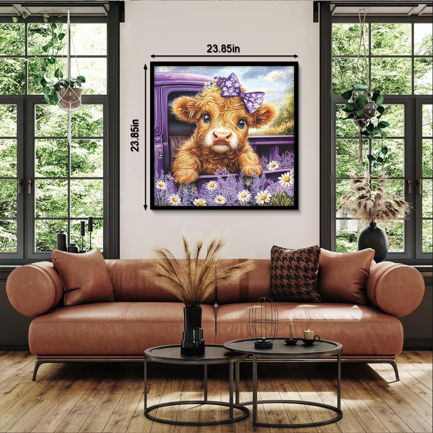 PPuzzling Highland Cow Puzzle for Adults 1000 Pieces, Cute Farm Cow Animal Puzzle Featuring Lavender Flower, Daisy Field & Purple Vintage Truck Scene Jigsaw Puzzle, Nature Floral Scenery Puzzle - Image 3