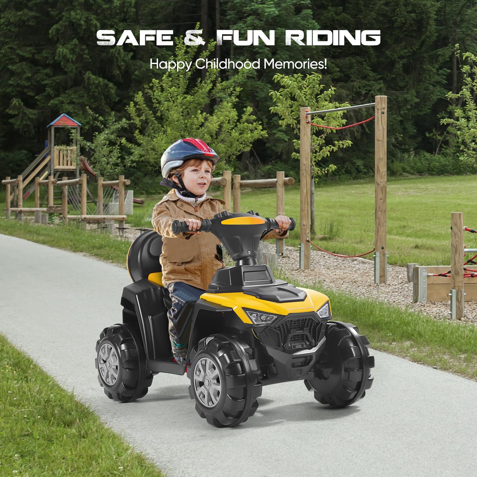 Moto électrique pour enfants avec lecteur de musique MP3, capacité de charge maximale 50 kg, USB, pour enfants à partir de 3 ans (jaune-Plage)