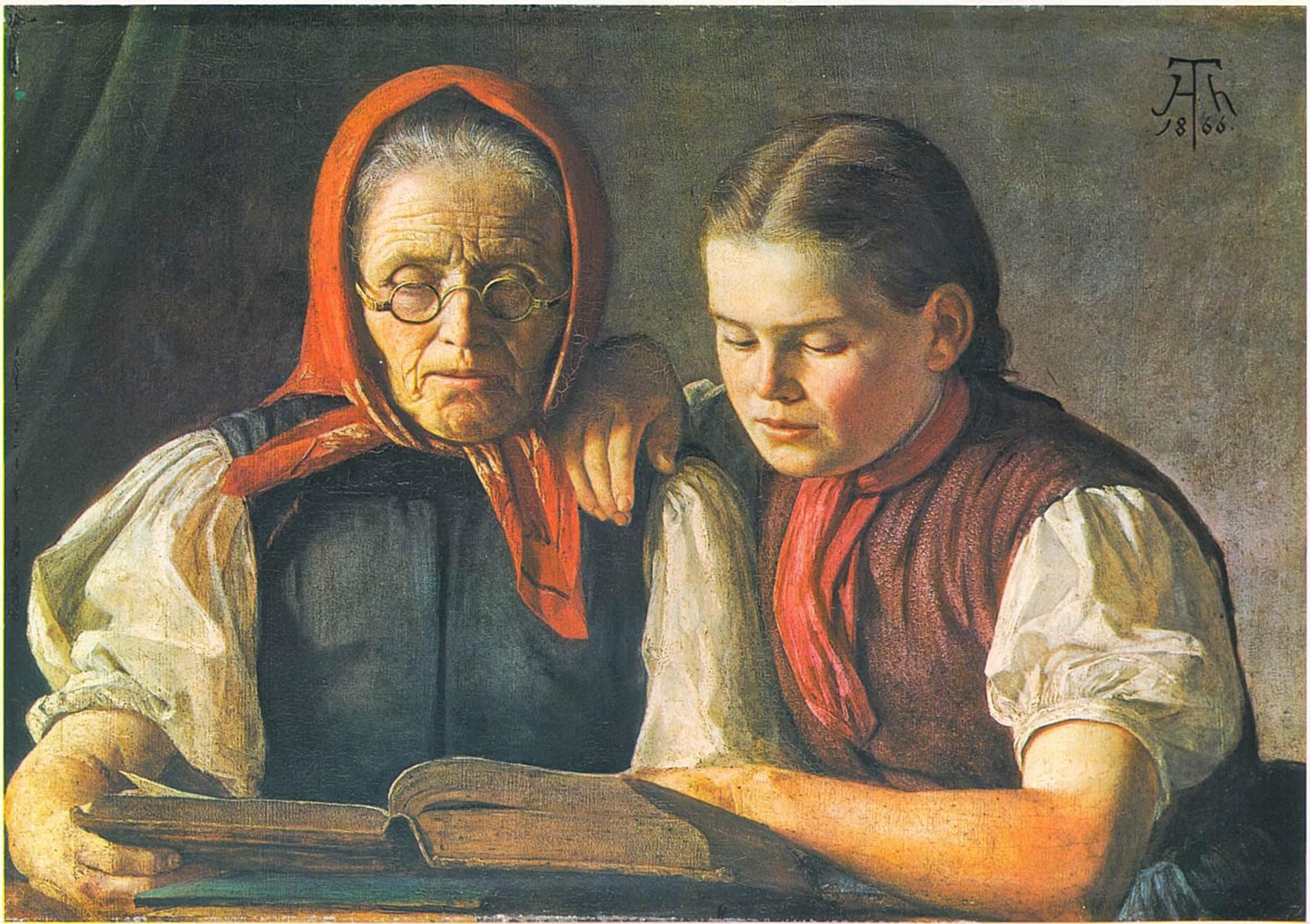 ARTXLXXBN Famous Painting Art Wall Decor Abstract Art Picture Mother and Sister of the Artist by Hans Thoma Animal Pictures for Home Decor 60x90cm
