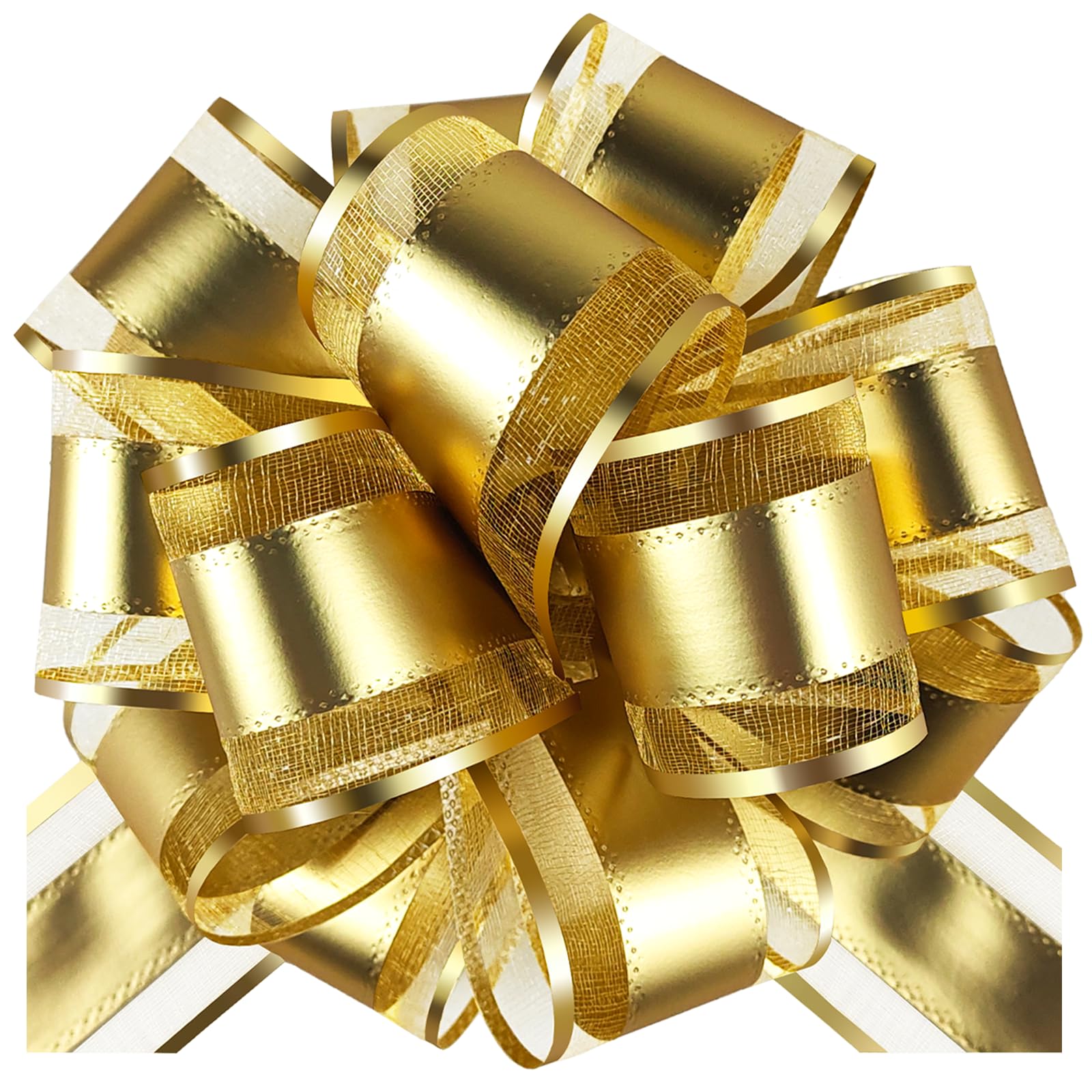 HHXUUAN Large Gift Wrap Bright Gold Pull Bows with Clear Instructions.6pcs 7 InchDurable Organza Ribbon Bow for Hampers, Baskets, Wedding, Birthday & Present Decorations