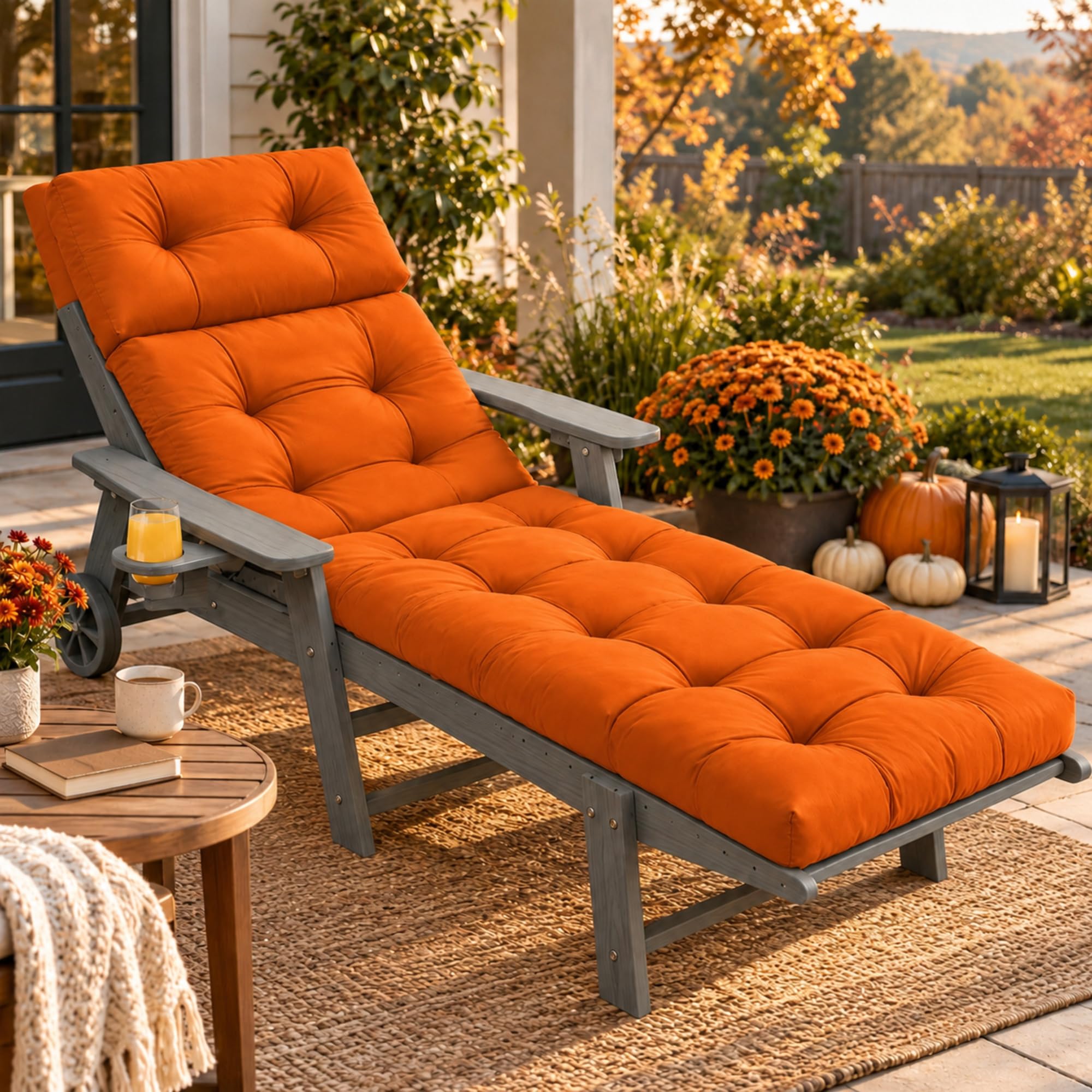 Chaise Lounge Cushion Outdoor, 74.4" x 22", Fluorescent Orange