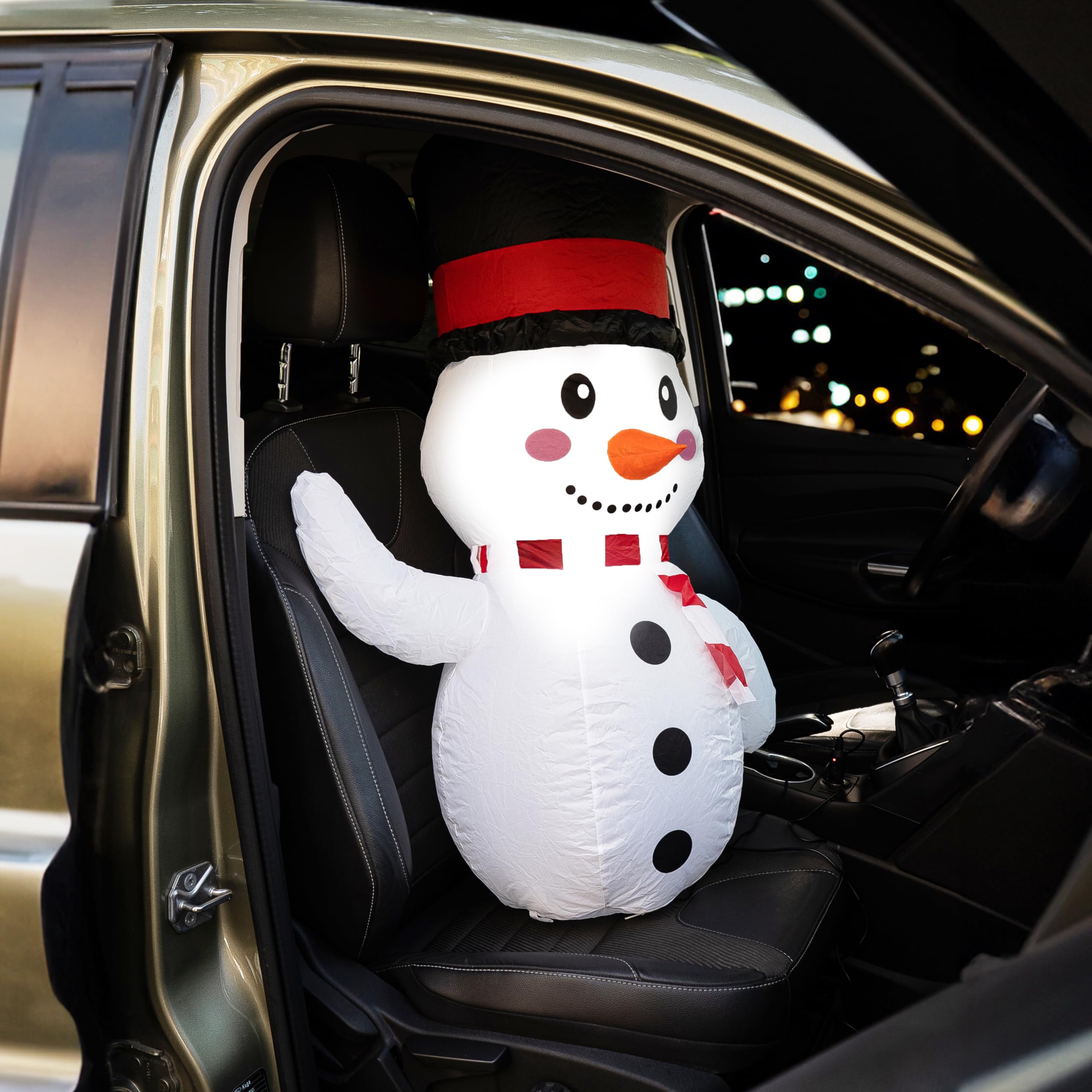 ZONETECH Christmas Snowman Blow-Up Décor for Cars, Vehicle Buddy Inflatable with 12V Car Blower Plug LED Lights Decoration Easy Set-up Outdoor Holiday Season for Automotive Accents