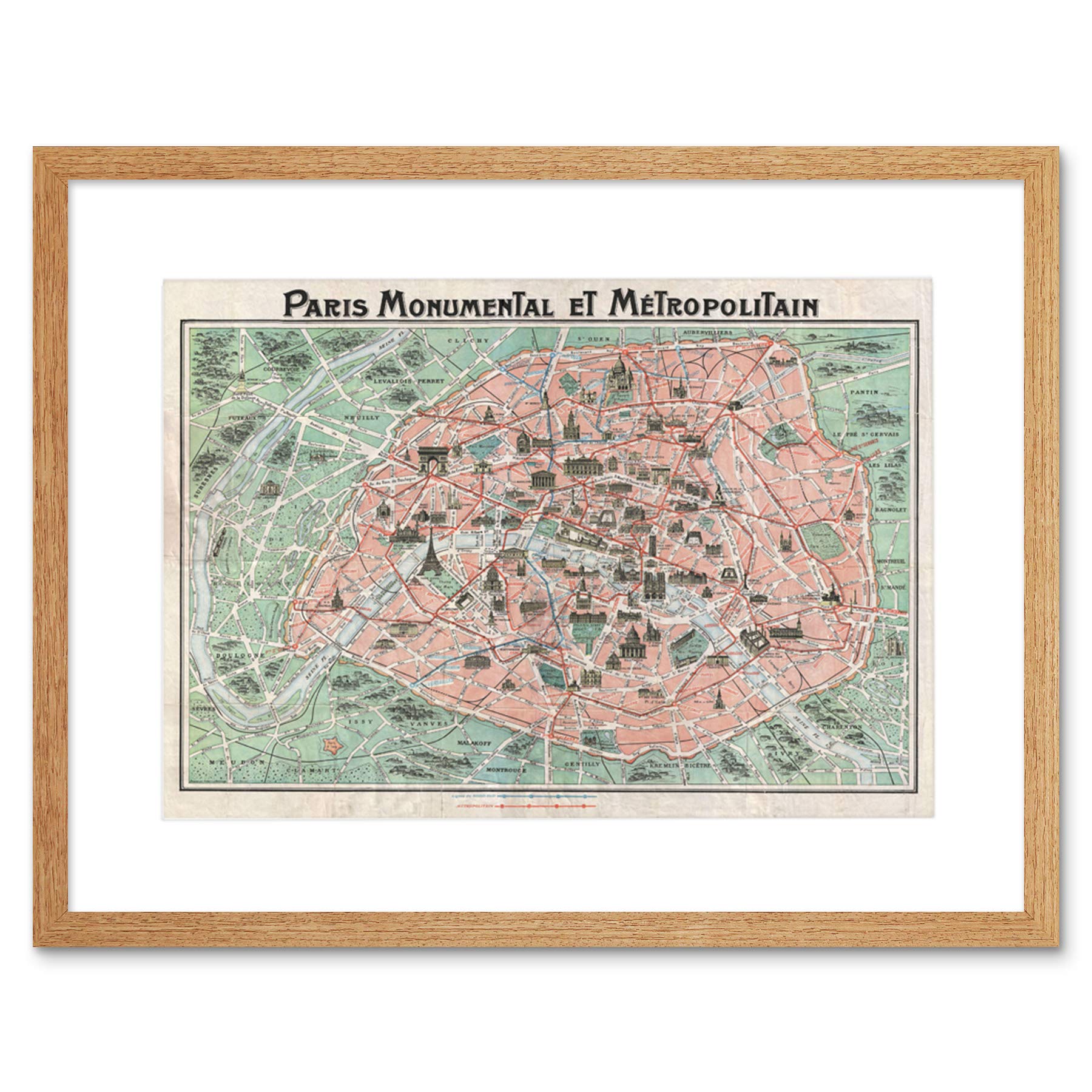 Wee Blue Coo MAP ILLUSTRATED ANTIQUE ROBELIN PARIS FRAMED ART PRINT PICTURE F12X367