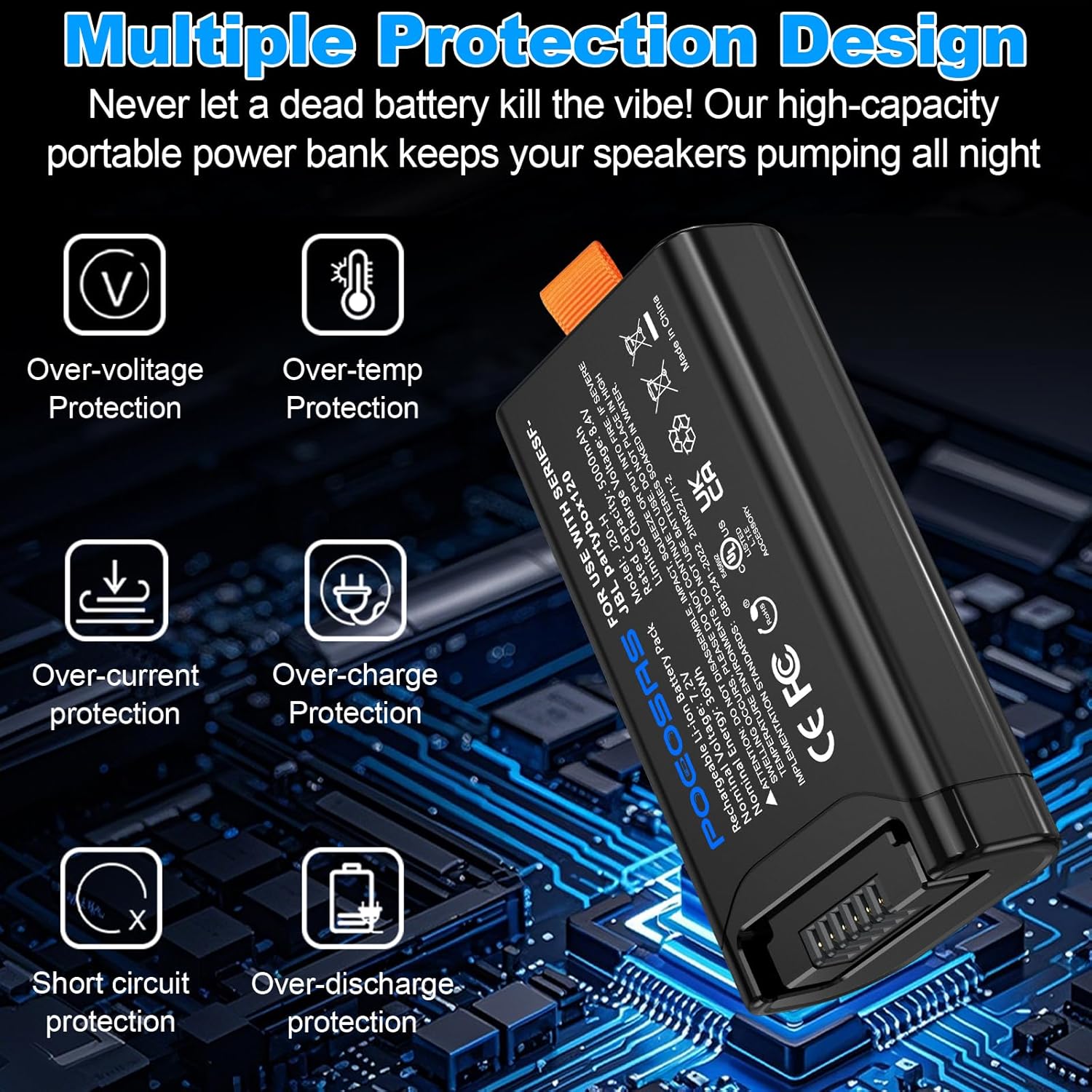 Rechargeable Partybox 120 Battery for JBL Battery 200, 5000mAh Rechargeable Batteries 200 Compatible with JBL PartyBox Club 120 Portable Speaker - Image 4