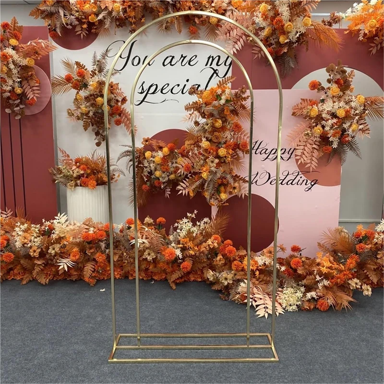 Expositor de Flores for Bodas al Aire Libre con Doble Arco Chapado en Oro, Marco de Puerta, Fondo for Fiesta de cumpleaños, Cartel de Bienvenida y Soporte for Globos.