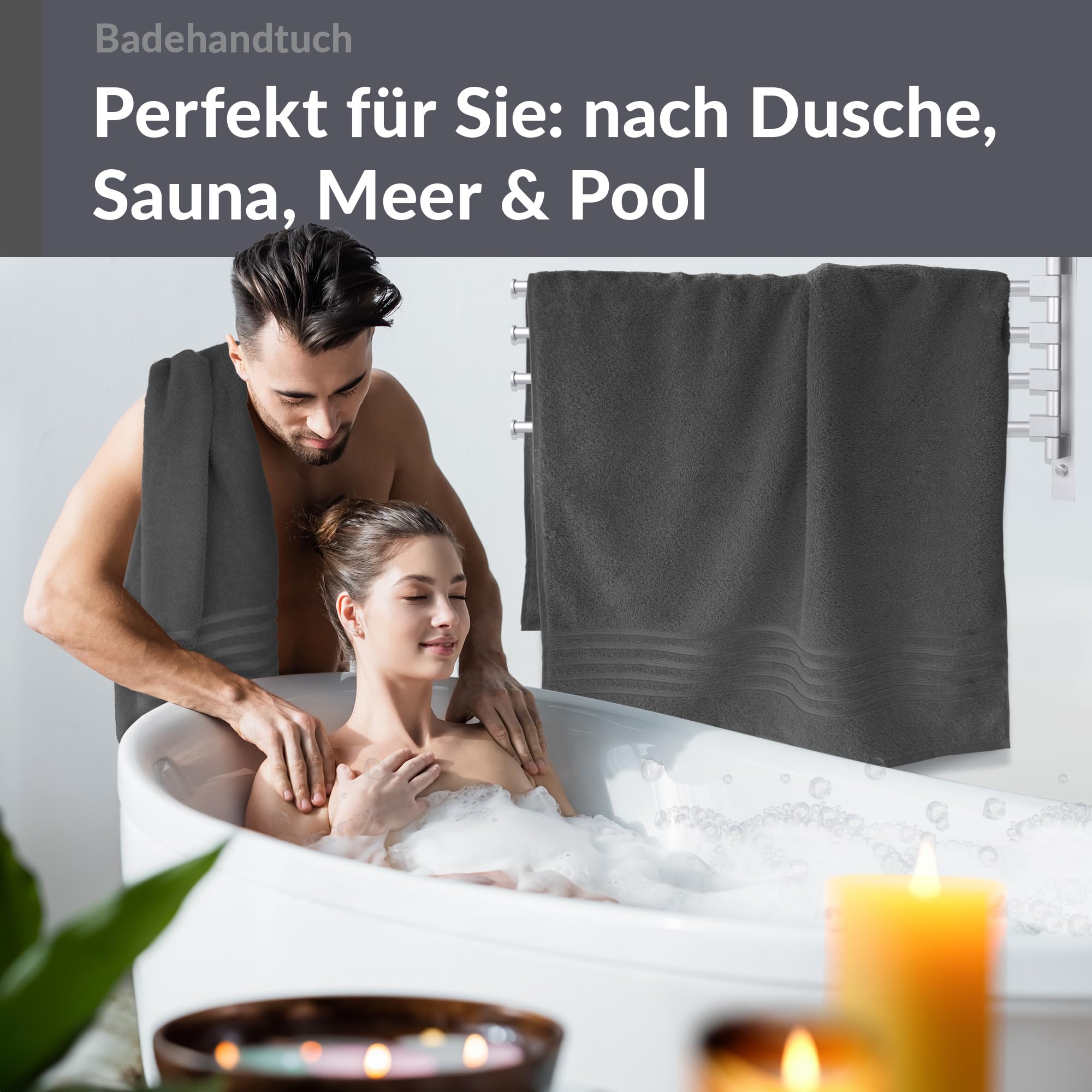 Lashuma Handtuch Set Grau 100x150 cm, London 2 Stück XXL Badetücher extra groß