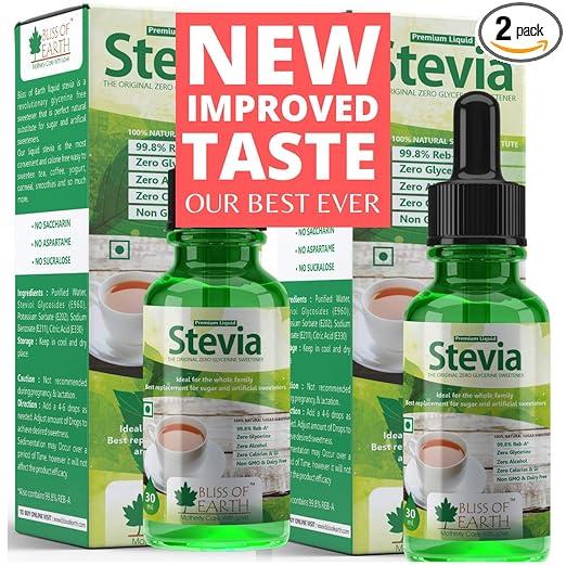 Bliss of Earth 2X30ml Original 99.8% REB-A Stevia Liquid Drops, Zero Calorie Sweetener, Glycerin Free Keto Sugarfree Stevia??