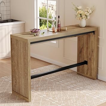 Tribesigns 55-Inch Bar Table with Metal Footrest, Counter Height Pub Table, Narrow High Top Dining Table for Kitchen, Dining Room and Home Bar, Rustic Brown