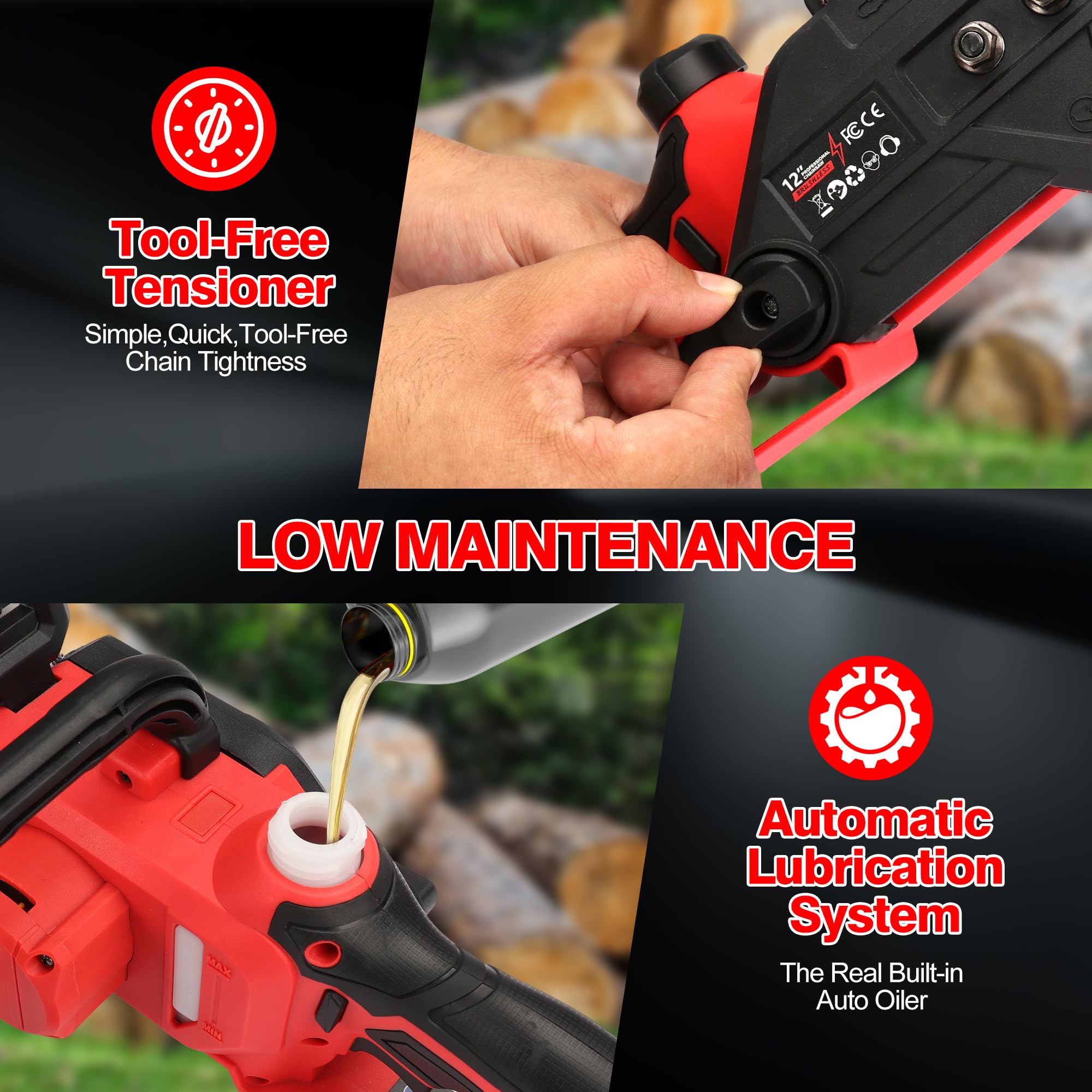 Bezszczotkowa elektryczna piła łańcuchowa, 30 cm, tylko do baterii Milwaukee M18 18 V, z automatycznym olejarką i blokadą bezpieczeństwa, do przycinania piły drzewnej i cięcia gałęzi (tylko narzędzie)