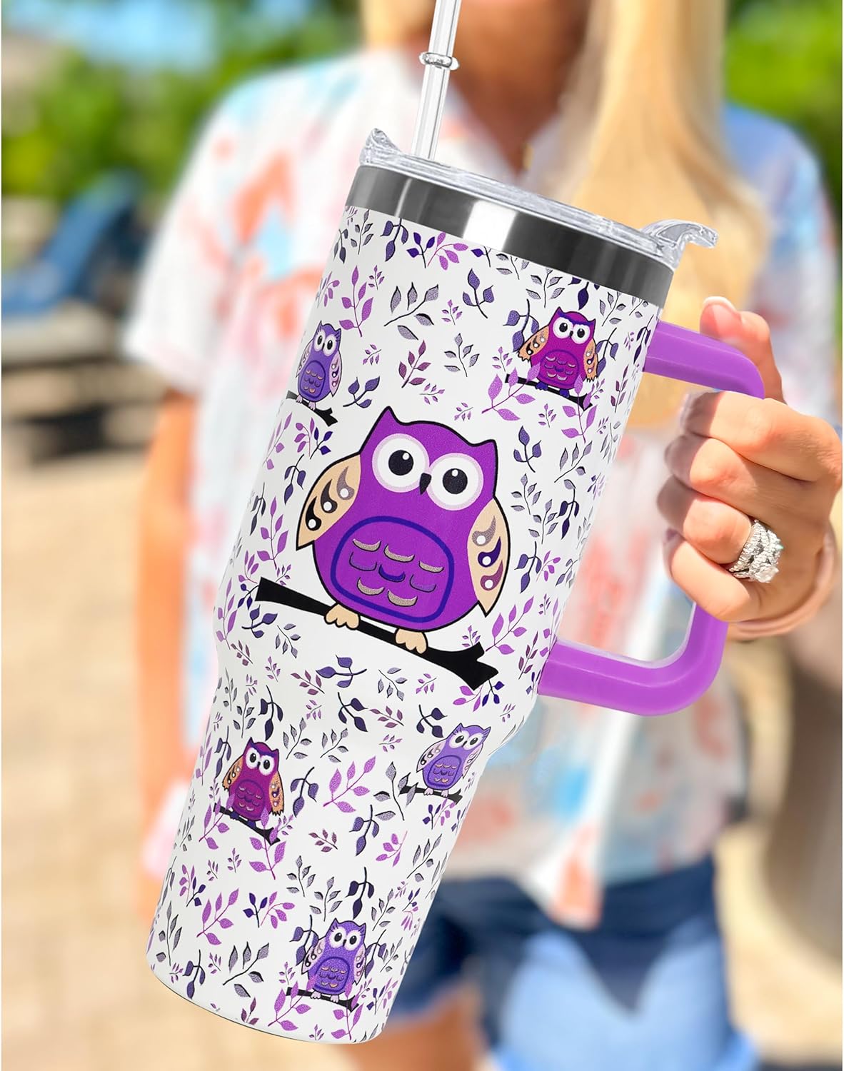 40 Oz Owl Tumbler With Handle 40oz Owl Theme Tumbler With Lid Straw Double Insulated Travel Coffee Mug Womens Gifts - Image 2