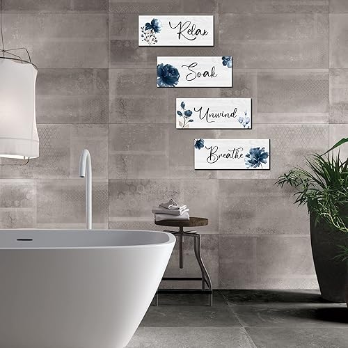 Miniatura 6 de 4 piezas de placa de pared grande para baño, decoración de pared de madera para baño, lavandería, baño, letrero colgante para el hogar, spa,