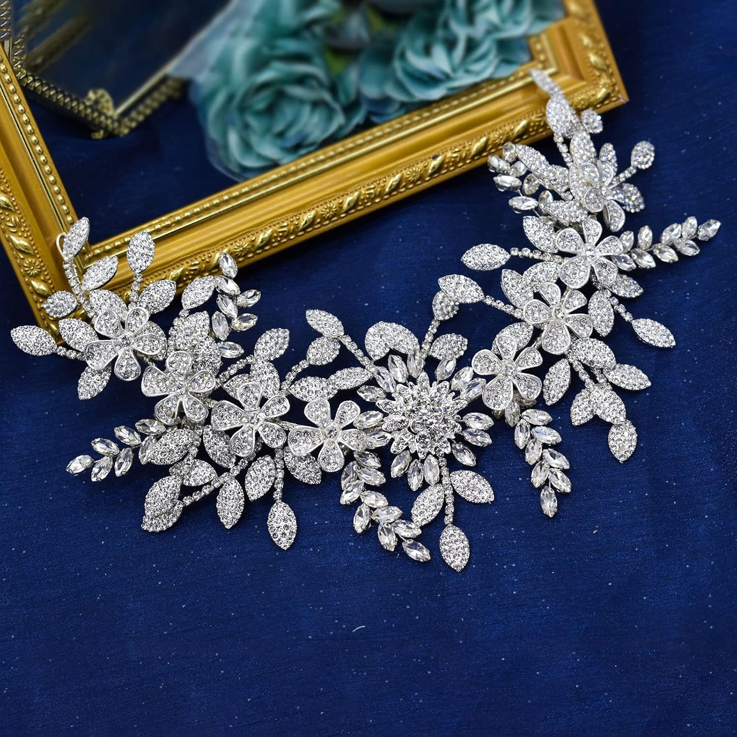 Wedding Headpiece for Bride, Rhinestone Bridal Headband, Bridal Hair Accessories with Alloy Leaf - Image 4