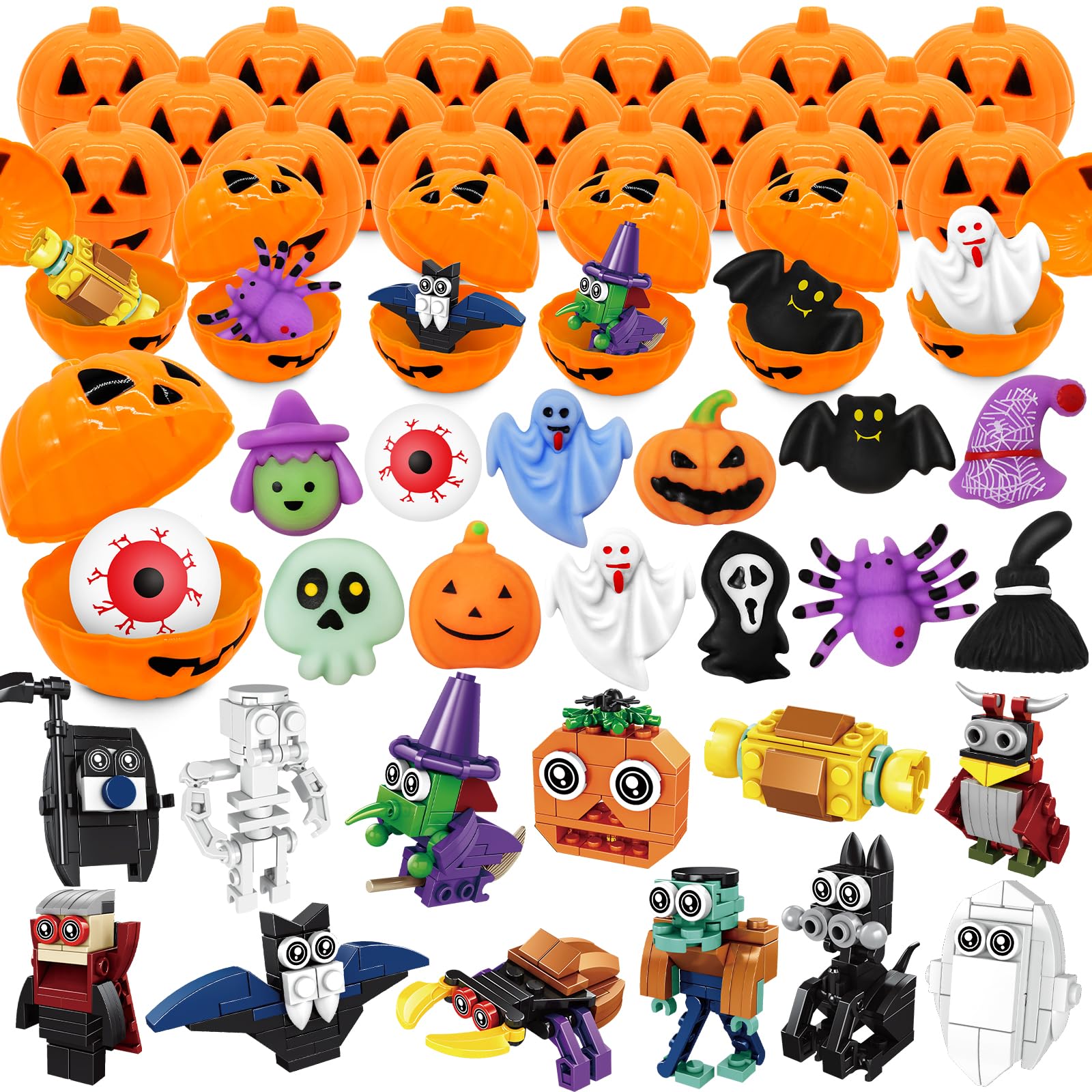 Conalaa Halloween Party Favors for Kid, 48PCS 12 Squishy & 12 Building Sets