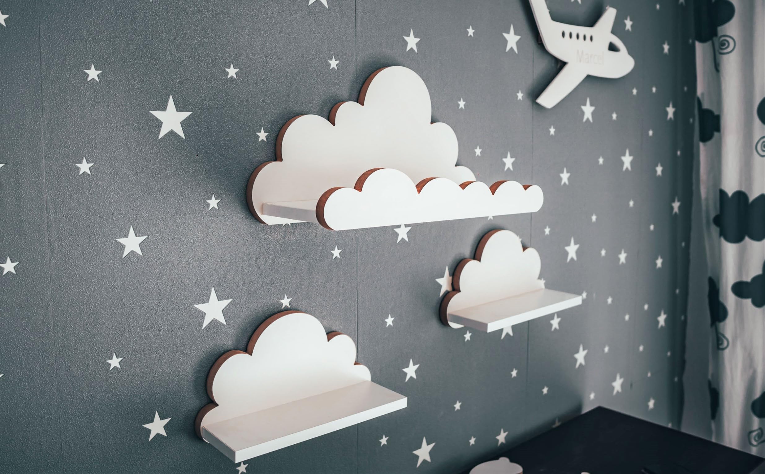 Scaffale a nuvola per cameretta bambini 3 pezzi mensola parete bianco legno stile scandinavo decorazione con kit