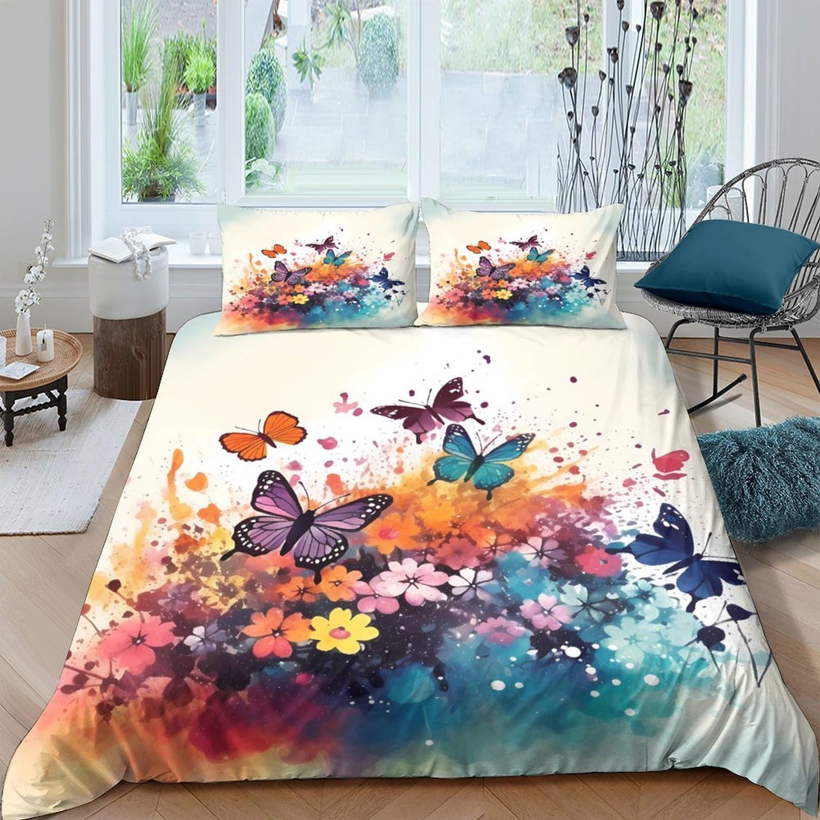 Ctjqhvkz Style-7 3D Printed Watercolor Butterfly Fitted Sheet Microfiber Soft Floral Mattress Cover For Bedroom Guest Room Decor Single（135X200cm）