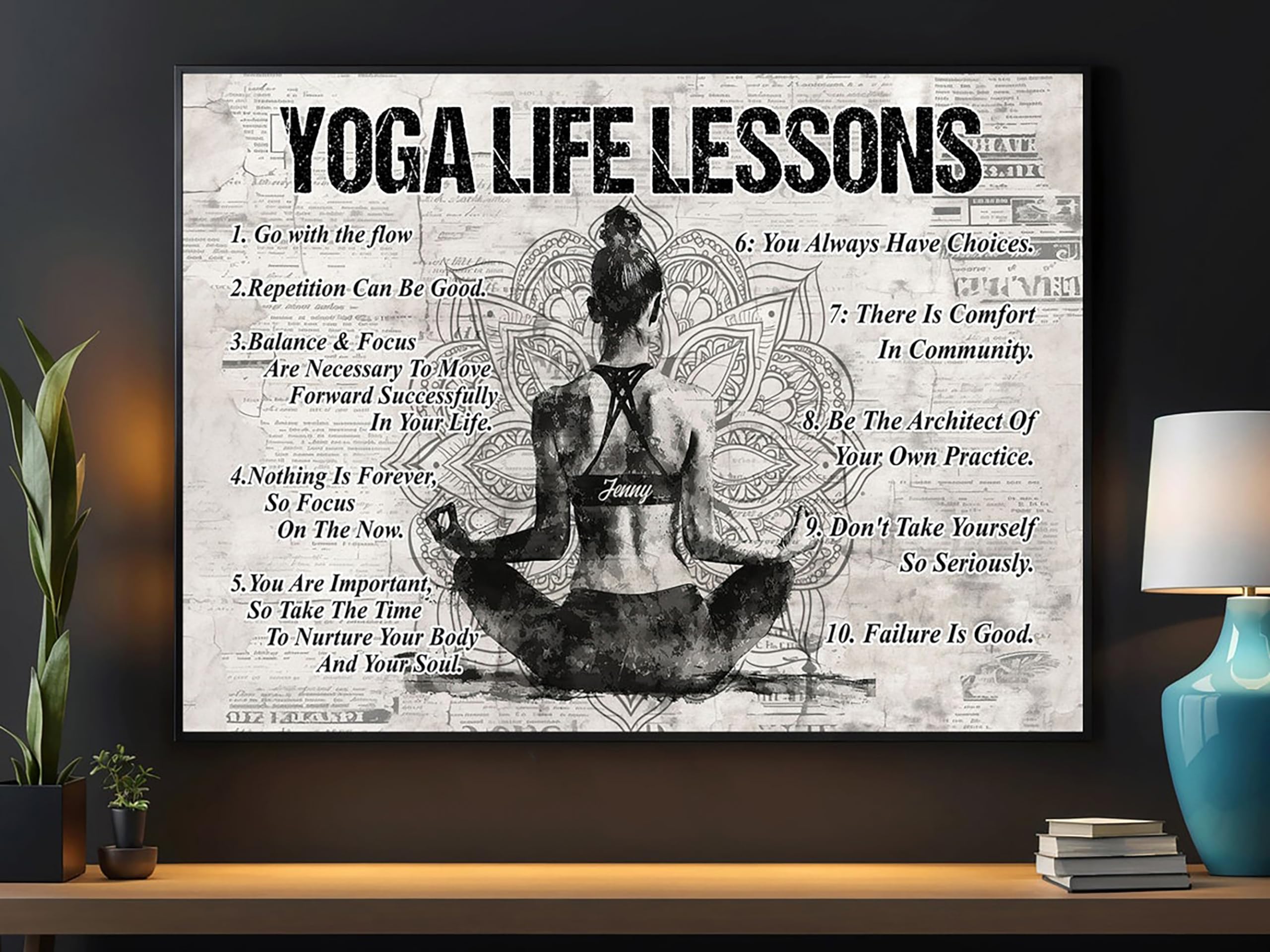 Personalized Yoga Life Lessons Canvas – Inspirational Wall Art Gift for Women