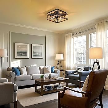 Mayful Black Flush Mount Ceiling Light, 2-Light Rustic