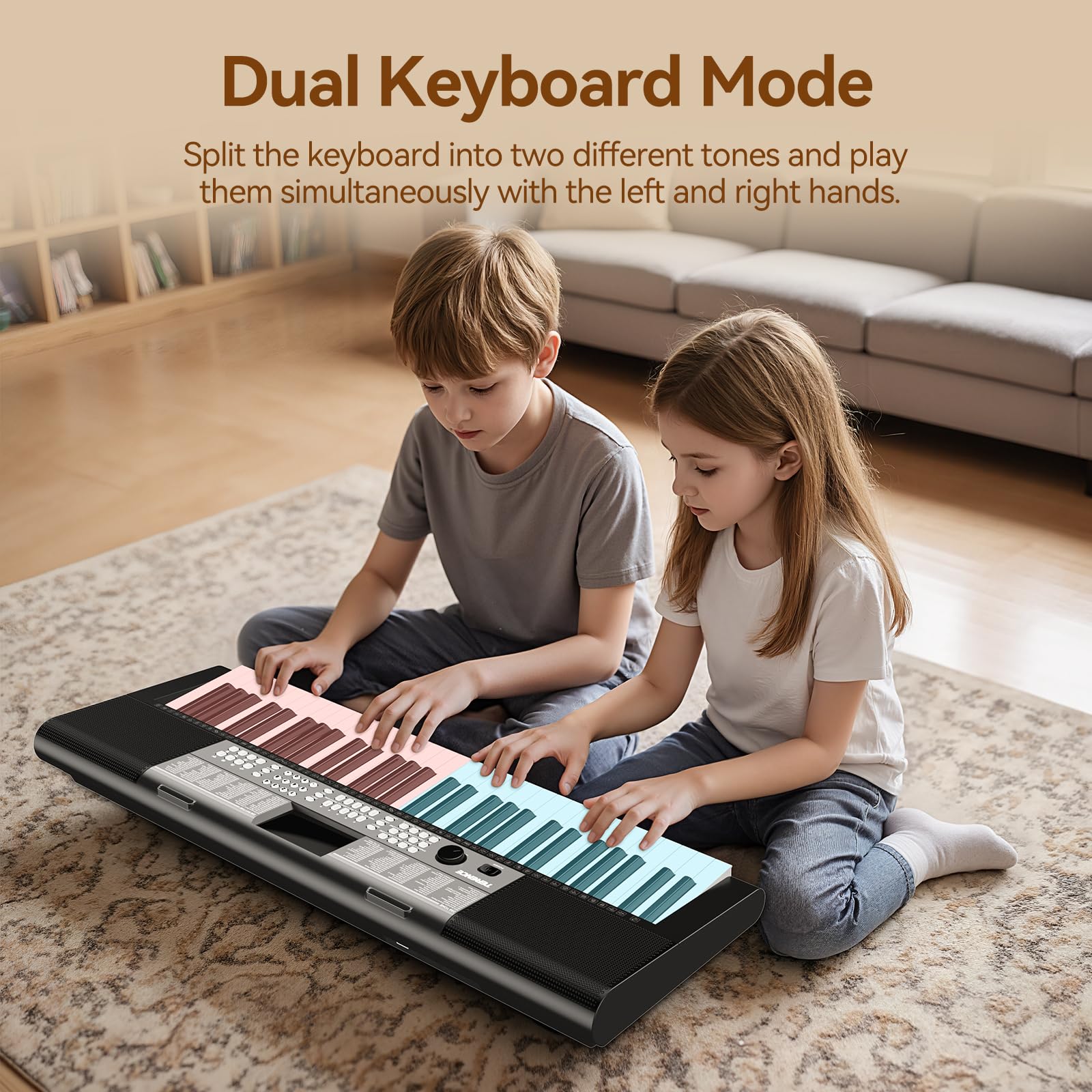 TERENCE Clavier numérique 61 touches LED Double Clavier | 255 sonorités et rythmes. Pour enfants, débutants, ados. Cadeau musical
