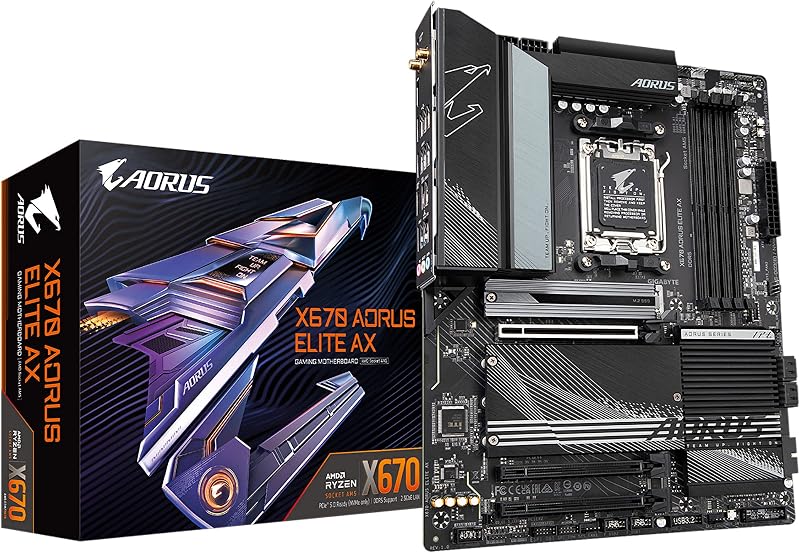 Placa base GIGABYTE X670 AORUS Elite AX AMD AM5 ATX, compatible con Ryzen 9000/8000/7000 Series, DDR5, 8+8 Power Phase, 4X M.2, PCIe 5.0, USB-C 3.2 Gen2x2, WIFI6E, 2.5GbE, EZ-Latch, Q-Flash, Smart Fan 6