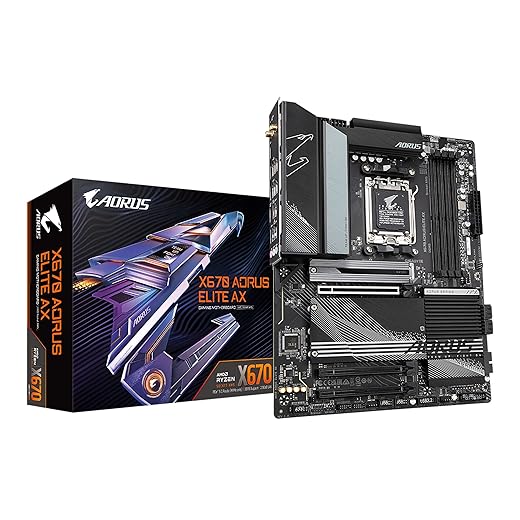 GIGABYTE X670 AORUS Elite AX (AM5/ LGA 1718/ AMD/ X670/ ATX/ 5 Year Warranty/ DDR5/ Quad M.2/ PCIe 5.0/ USB 3.2 Gen2X2 Type-C/AMD WiFi 6E/ 2.5GbE LAN/Q-Flash Plus/M.2 EZ-Latch/Gaming Motherboard)