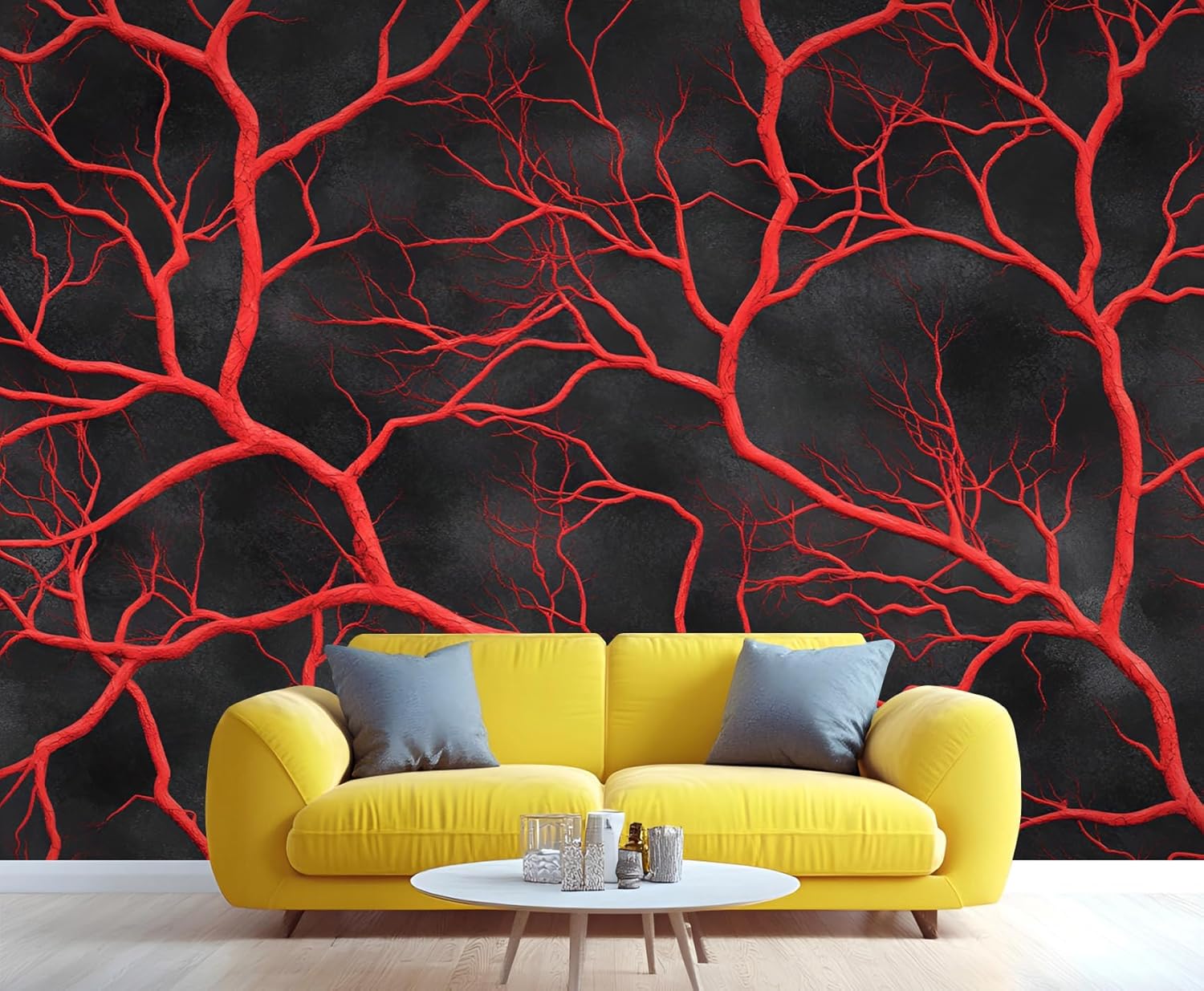 Black and Red Mural Wallpaper, Abstract Textured Wallpaper, Red Crackle Wall Murals for Living Room Restaurant Barber Shop, 110" x 95" (Not Peel n' Stick)