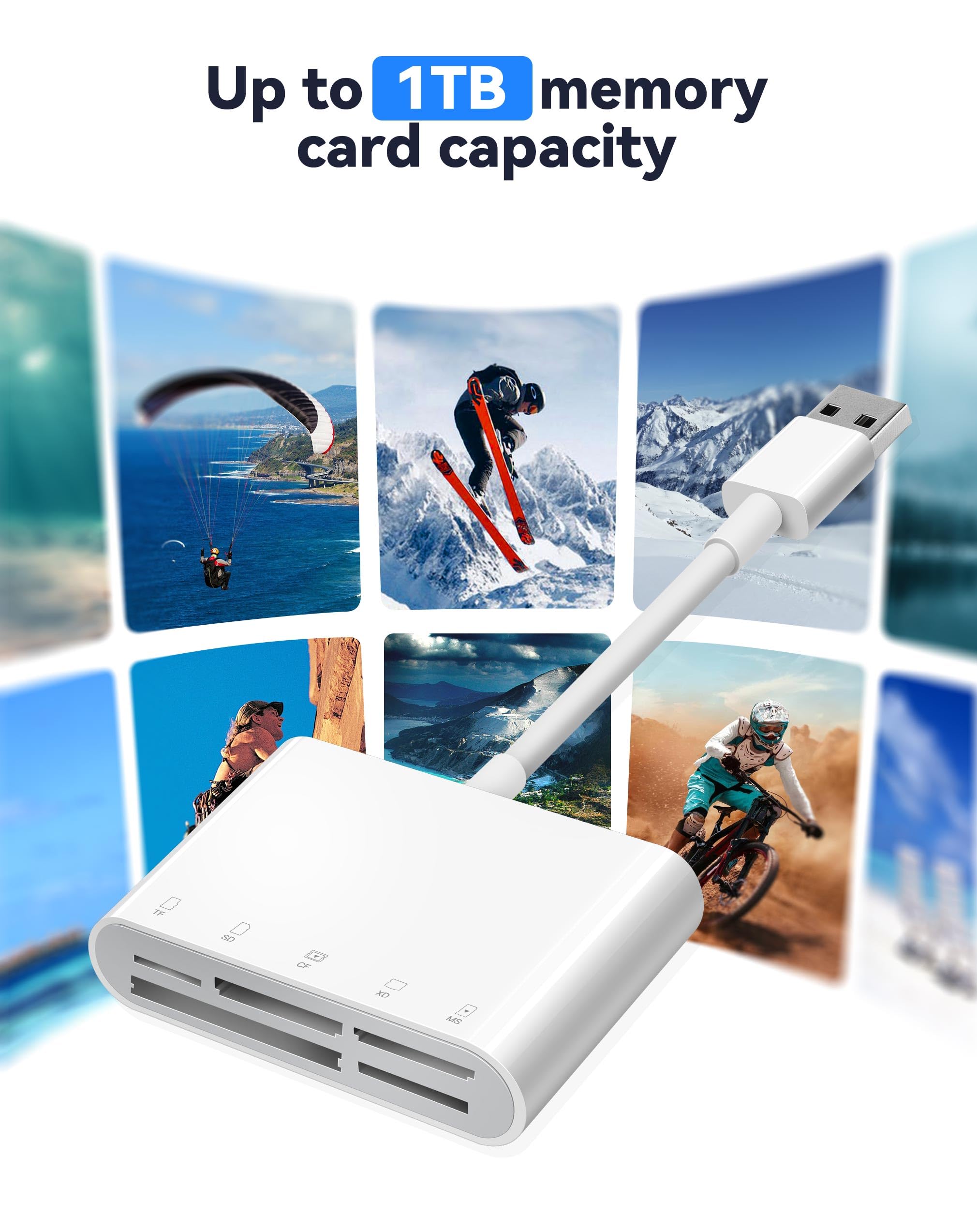 Fubiaofei Czytnik kart SD, 5 w 1 USB 3.0 USB-C podwójne złącze do SD/TF/CF/Micro SD/XD/MS czytnik kart pamięci OTG adapter kompatybilny z Windows/Mac/Linux/Android, Plug & Play