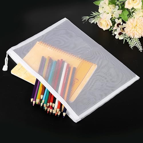 Miniatura 5 de MECCANIXITY Bolsas de malla con cremallera, estuche de nailon A4 con cremallera, bolsillos de almacenamiento para accesorios de oficina de viaje,