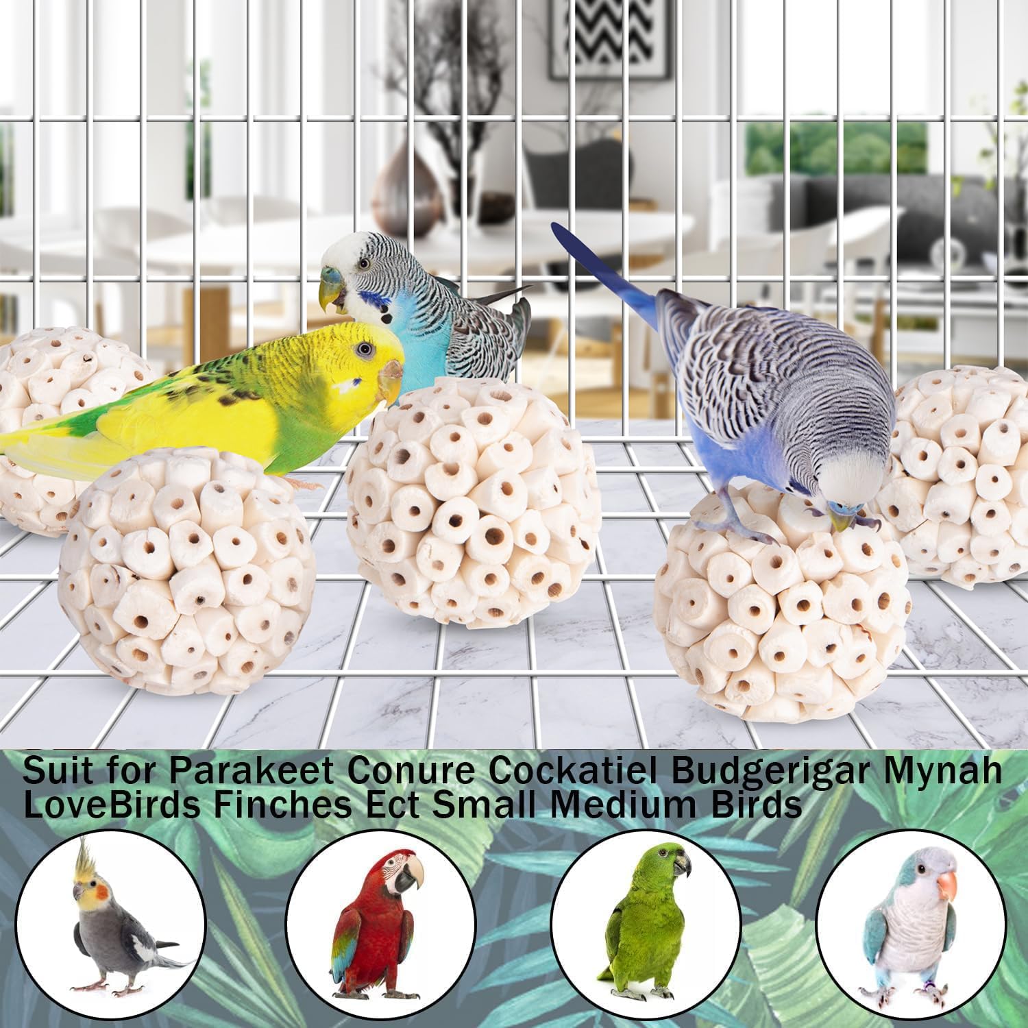 Lot de 12 balles à mâcher pour perroquet naturel - Jouet à mâcher pour calopsitte, conure, perruche, lapin, cochon d'Inde, chinchilla, lapin