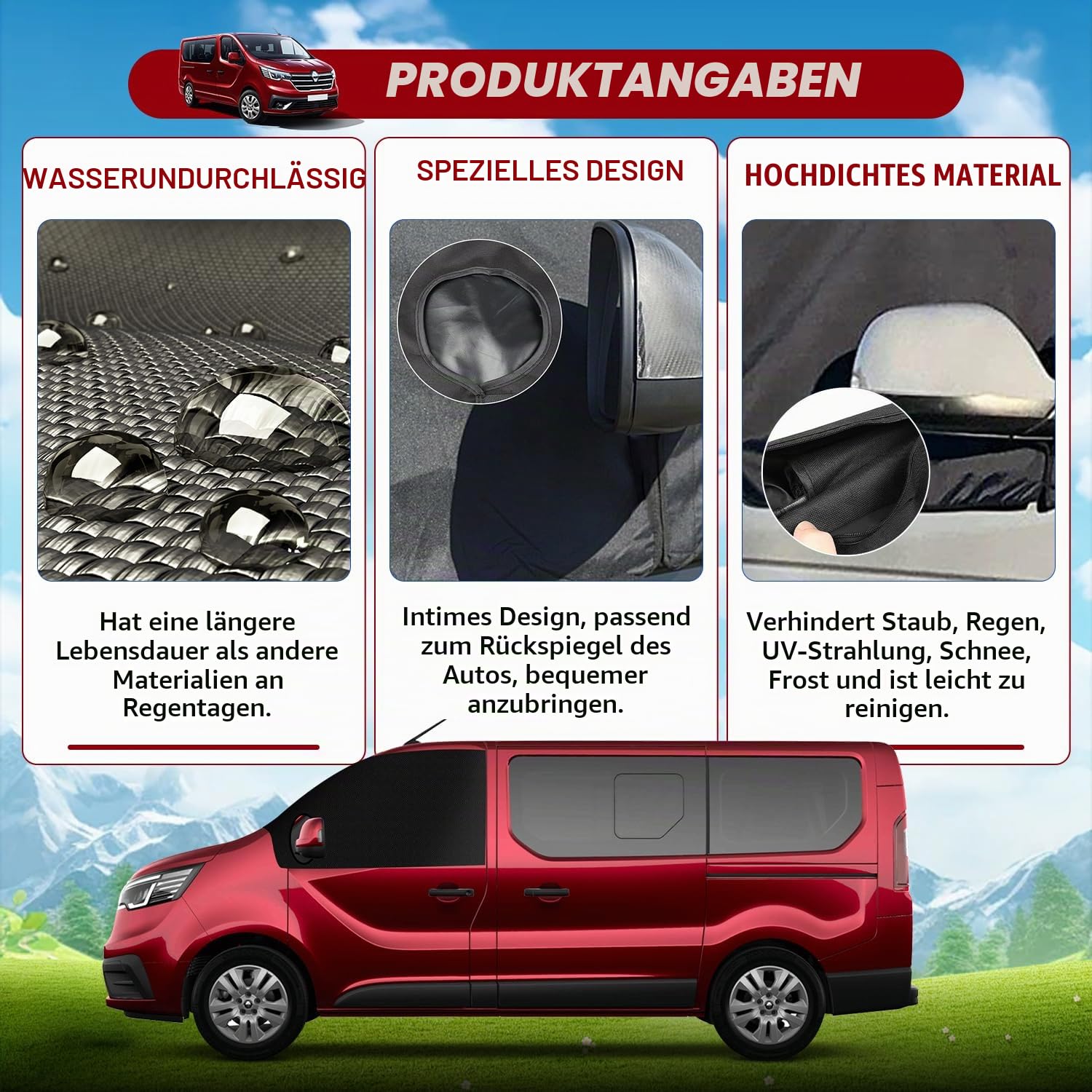 Sonnenschutz für Renault Trafic 2014-2023 Frontscheibe Wrap Abdeckung, 600D Oxford Stoff Verdunkelung Wasserdicht Auto Windschutzscheibe Abdeckung Block UV Frostschutz Wetterfest Schutz