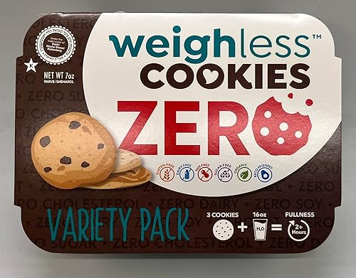 Weighless™ Galletas Zer-0.00 oz – Paquete surtido de 18 galletas – 3 sabores (chispas de chocolate, mármol, vainilla) – Apto para dietas