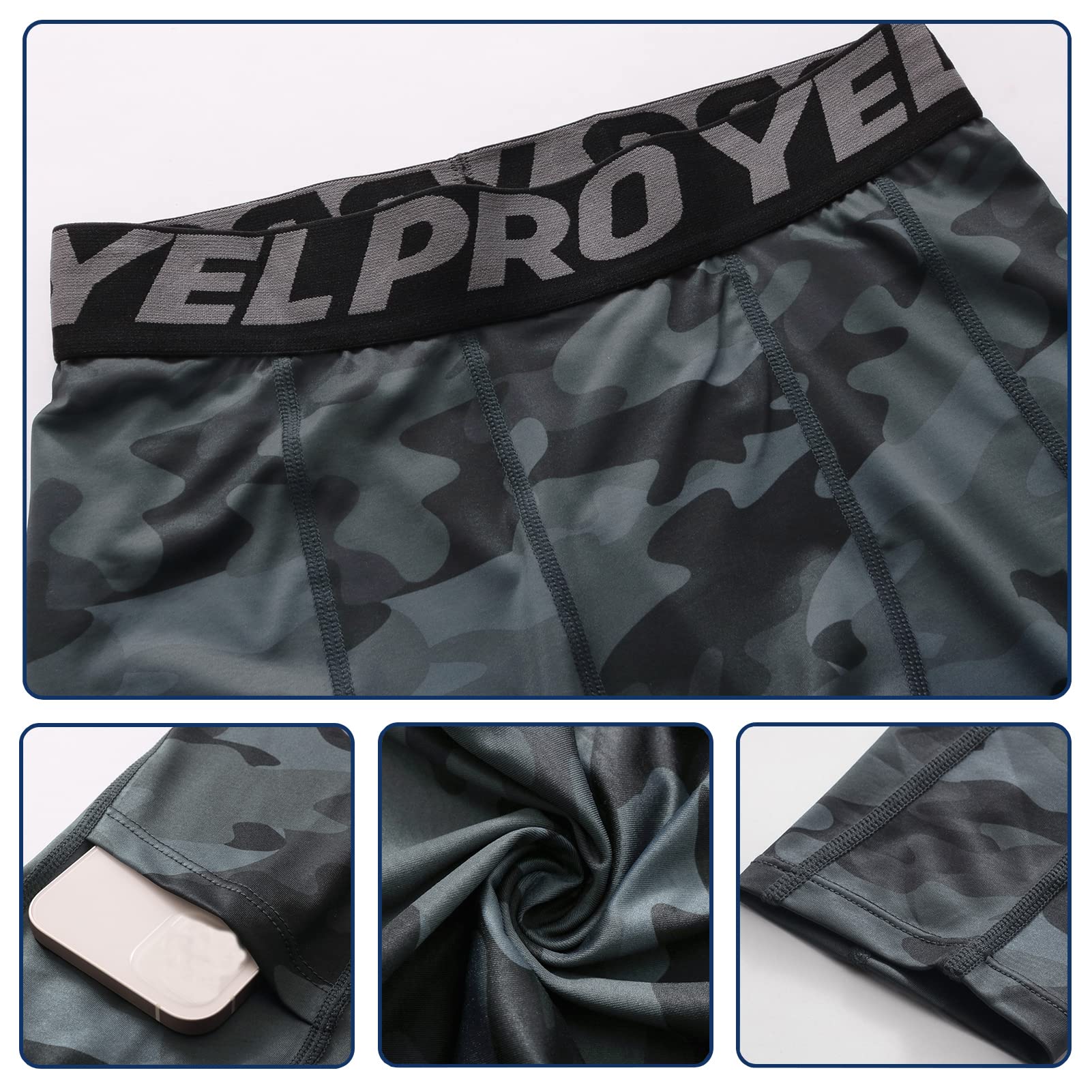 Leggings Hombre Pantalones Deportivos de Compresión Secado Rápido Mallas Largas con Bolsillos para Running Fitness Yoga