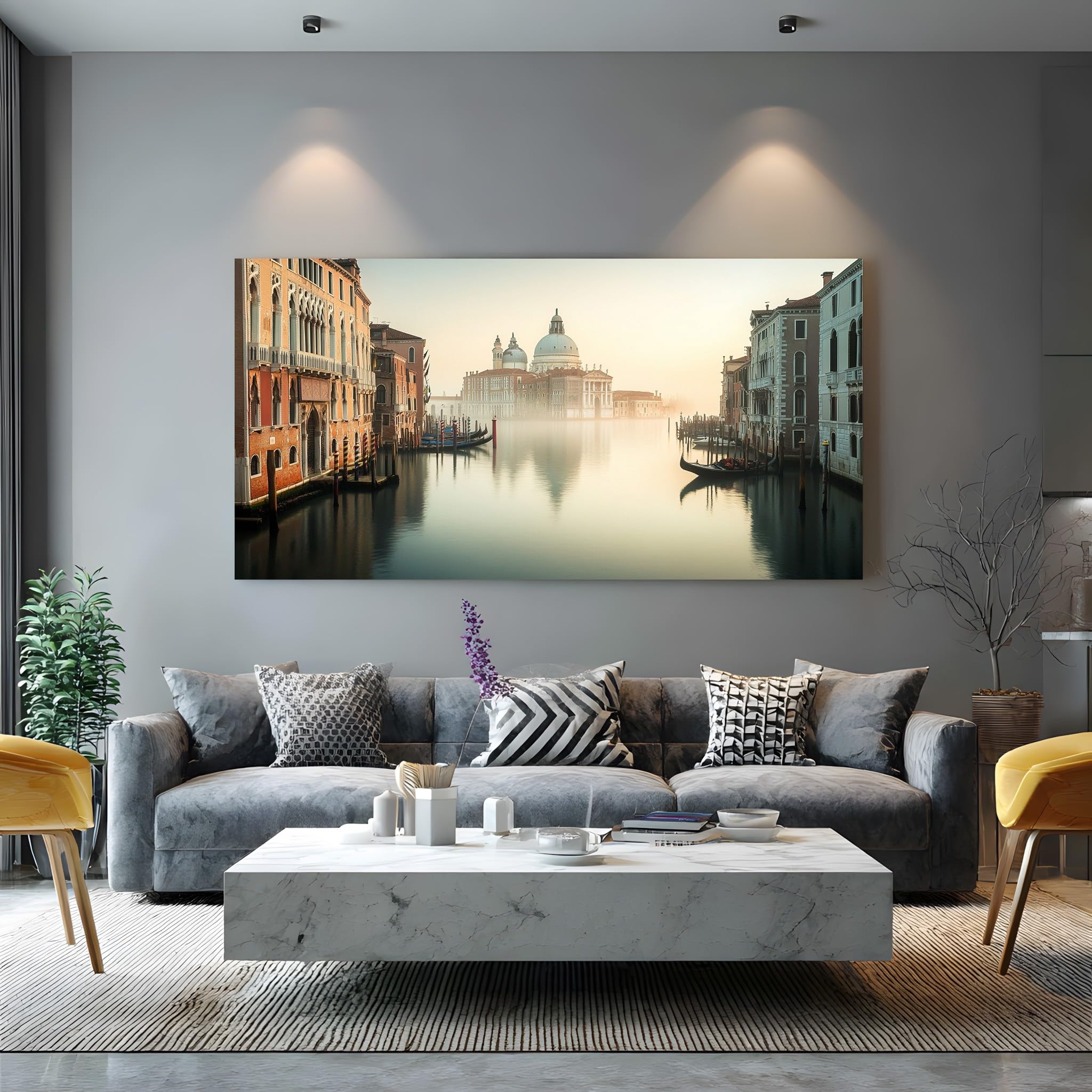 Generisch Leinwandbilder Modern Venedig Wandbild mit Rahmen Romantisch | Fluss Leinwand 60x120 cm, Retro Architektur Modern Wanddeko für Wohnzimmer Schlafzimmer Esszimmer Zimmer