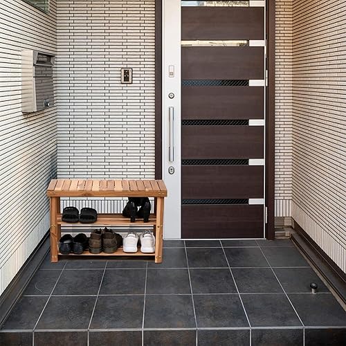 Miniatura 2 de Zapatero de madera natural, bancos de asientos de patio con 3 niveles de almacenamiento, organizador de zapatos para spa, sauna, ducha, baño