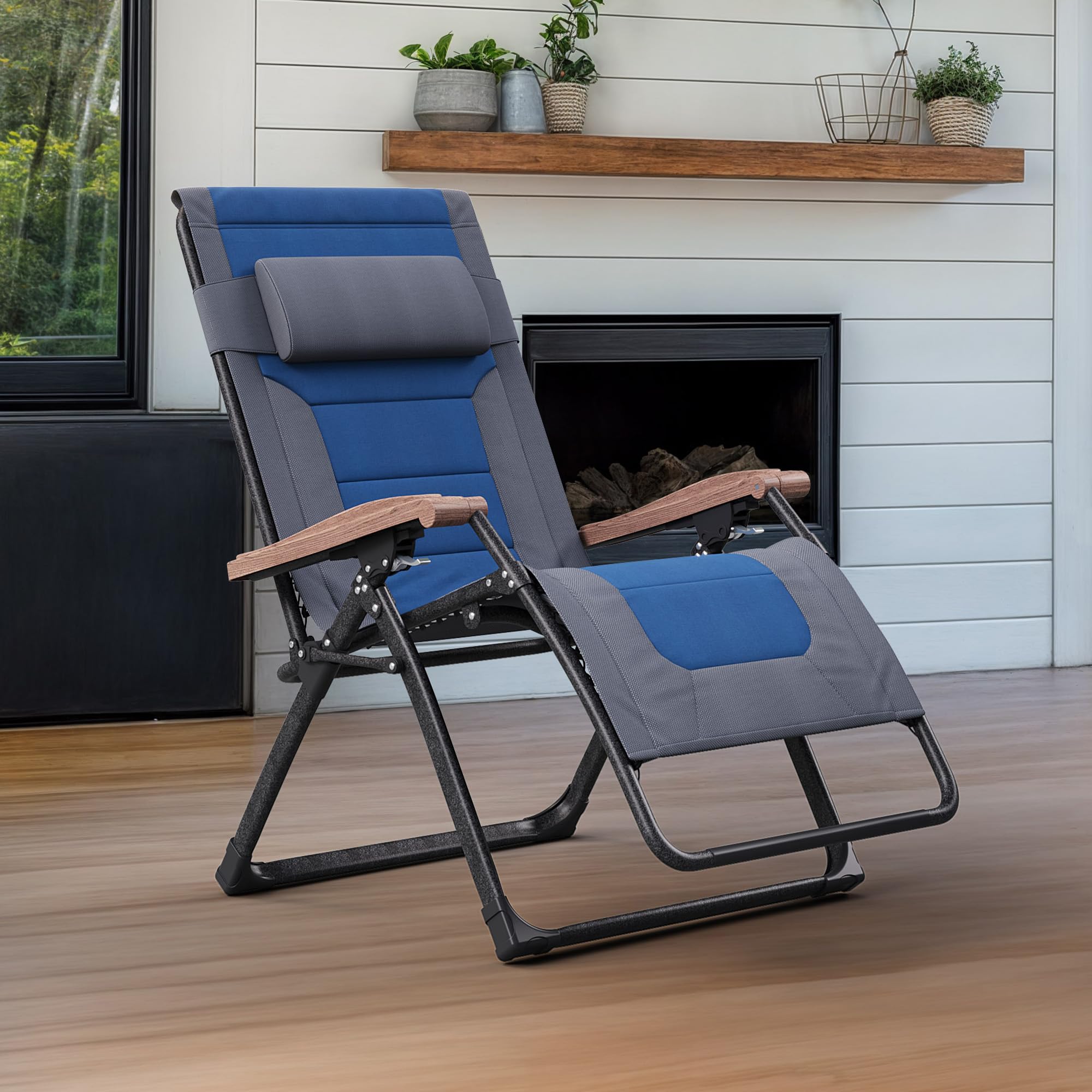 PURPLE LEAF Outdoor Reclining Chair Oversized Quilted Cushion, Grey Blue